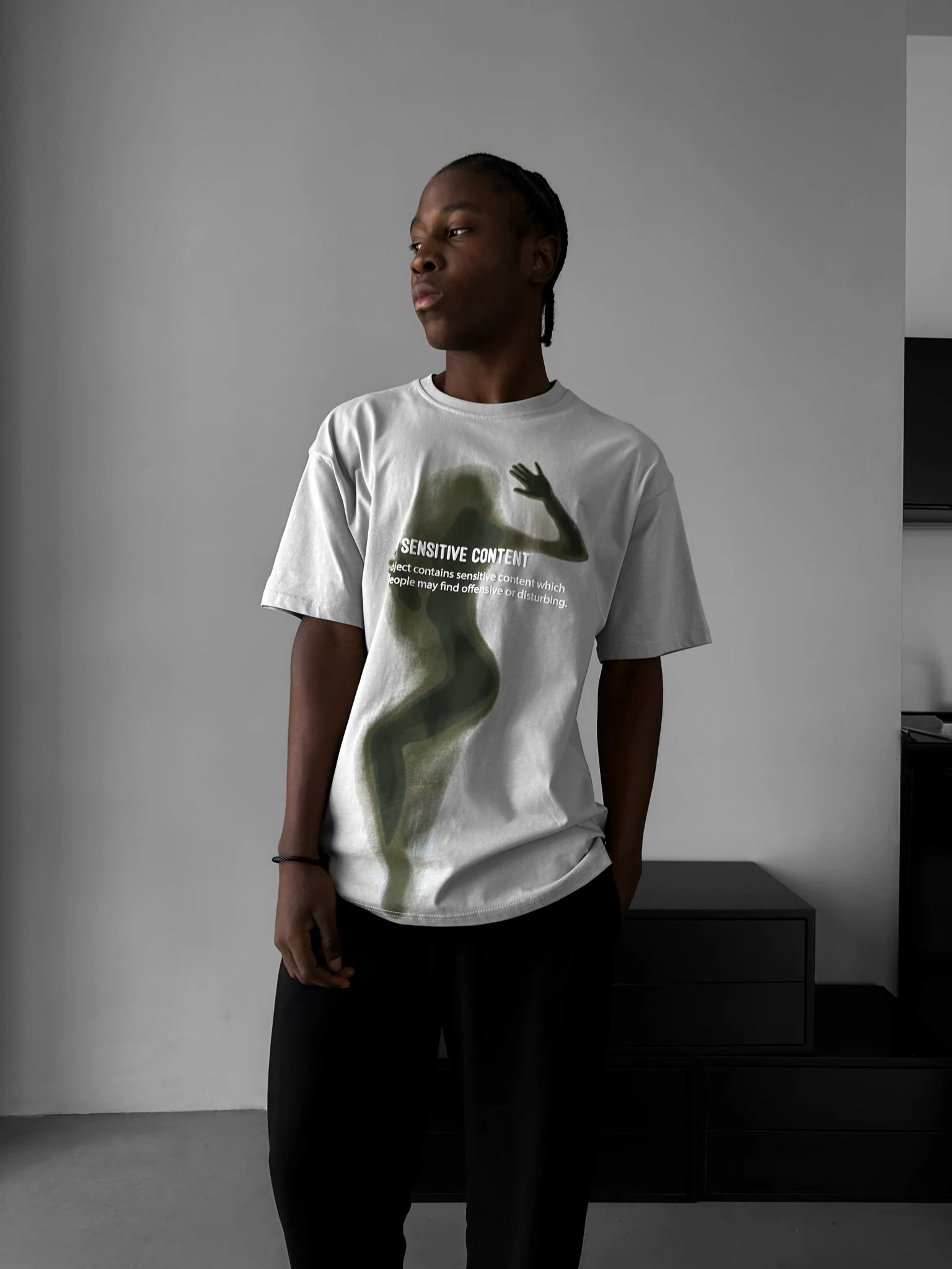 Oversize Sensitive Content T-Shirt - Grey - Image 3