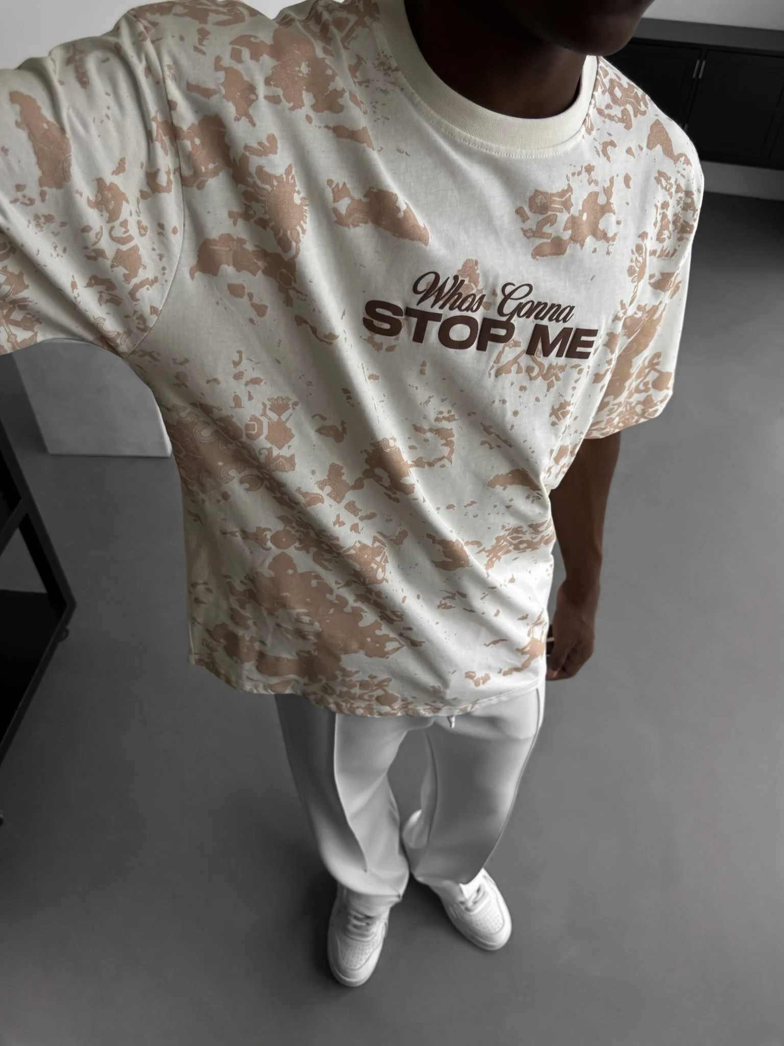 Oversize 'Stop Me' T-Shirt - Antique White