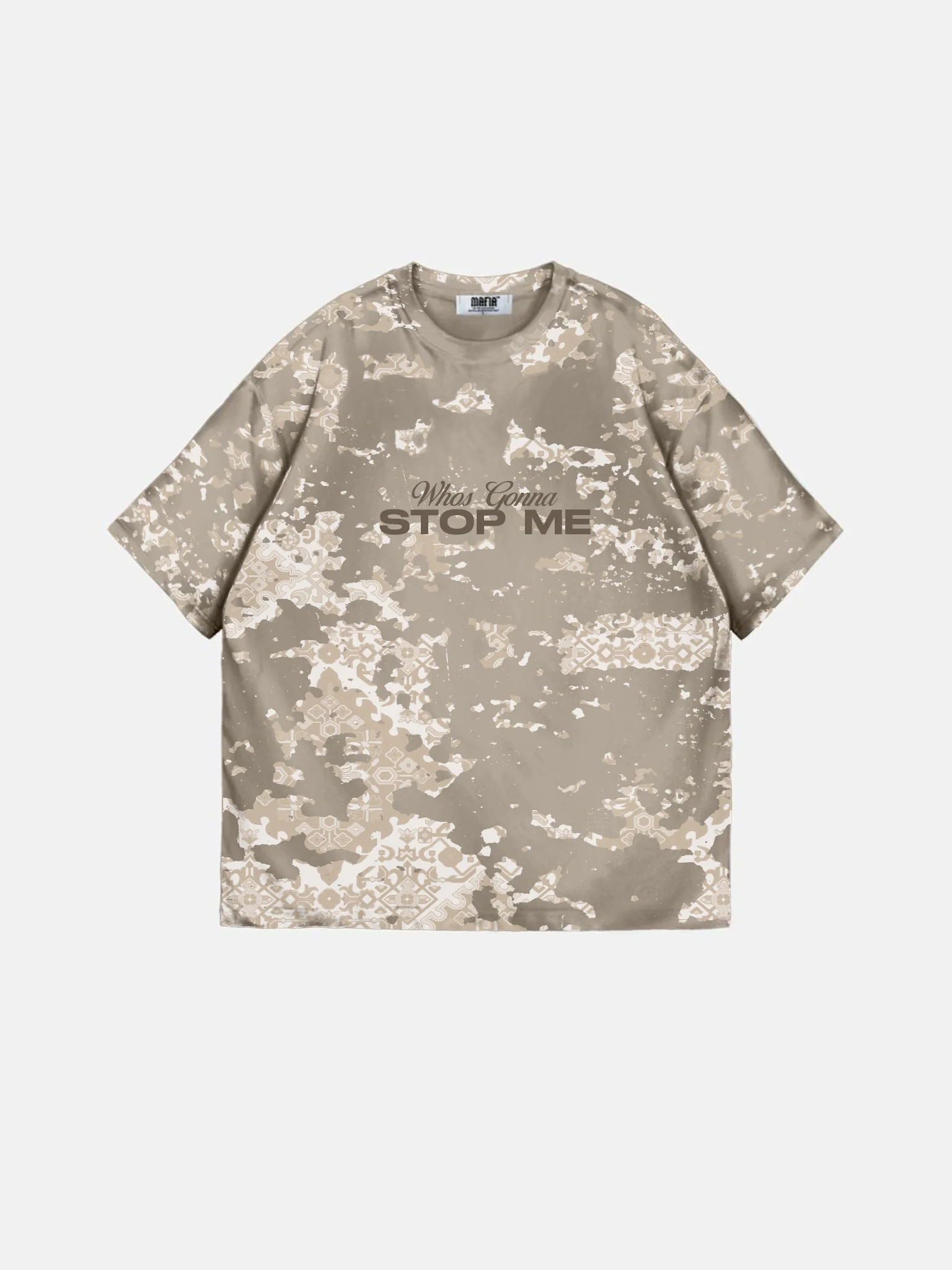 Oversize 'Stop Me' T-Shirt - Beige - Image 4