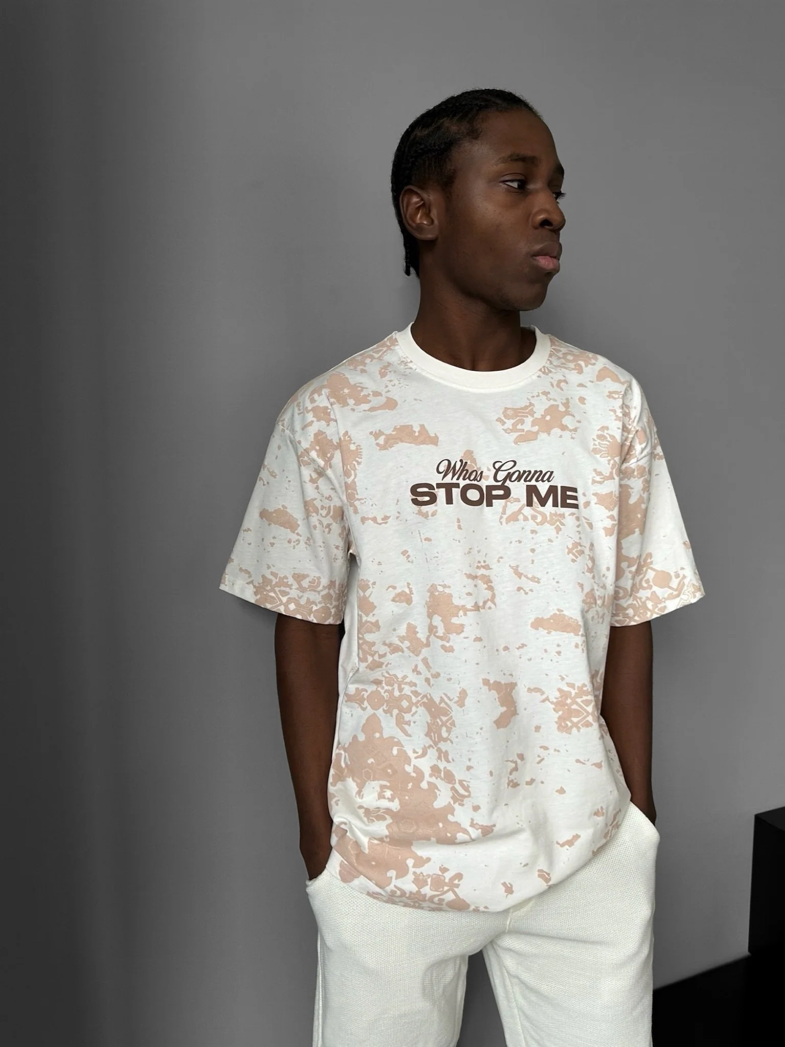 Oversize 'Stop Me' T-Shirt - Ecru - Image 3
