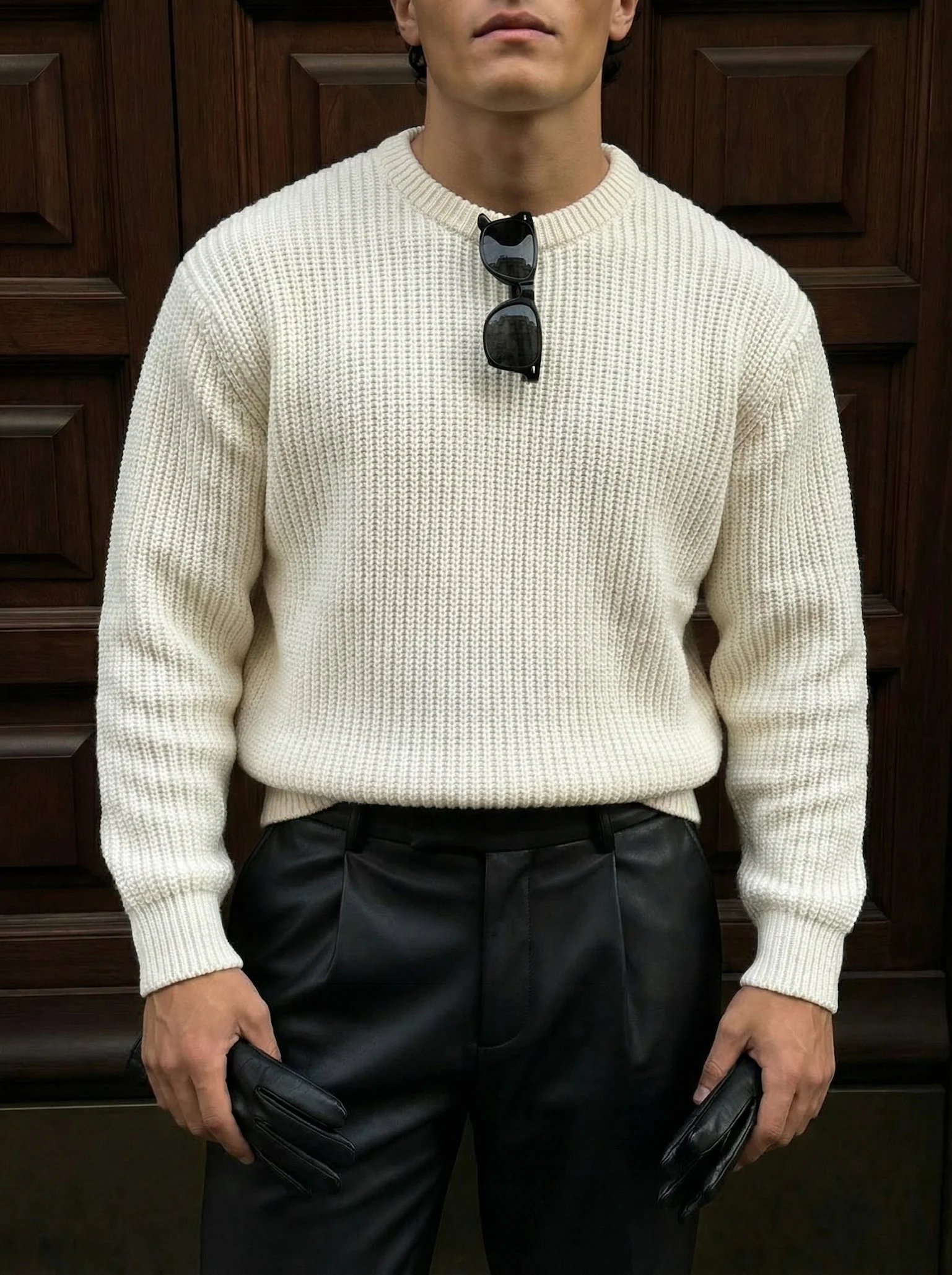 Oversize Structured Knit Sweater - Bright White