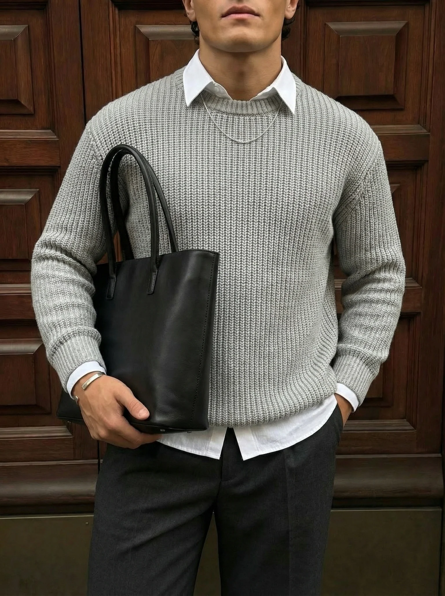 Oversize Structured Knit Sweater - Grey