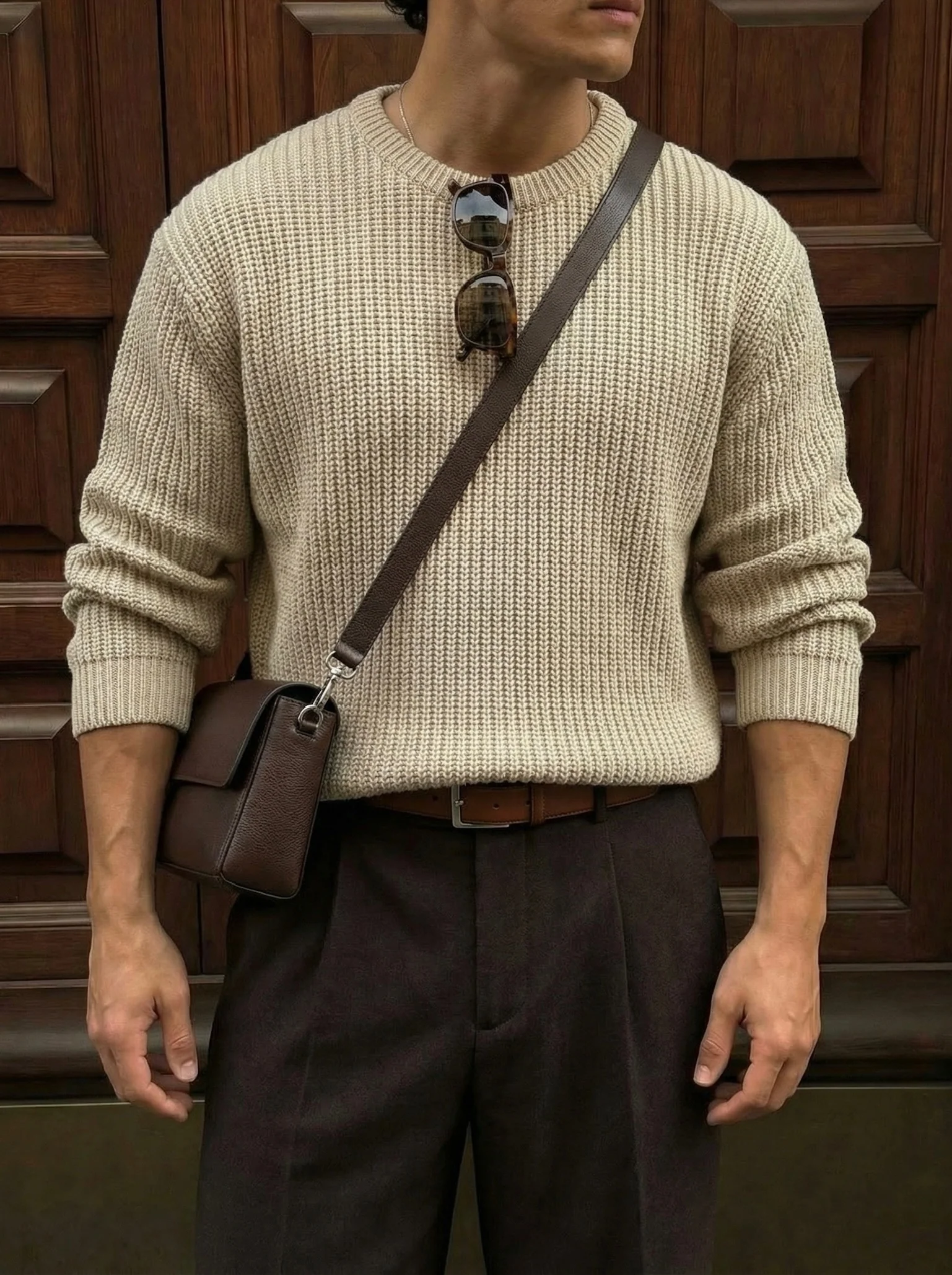 Oversize Structured Knit Sweater - Stone