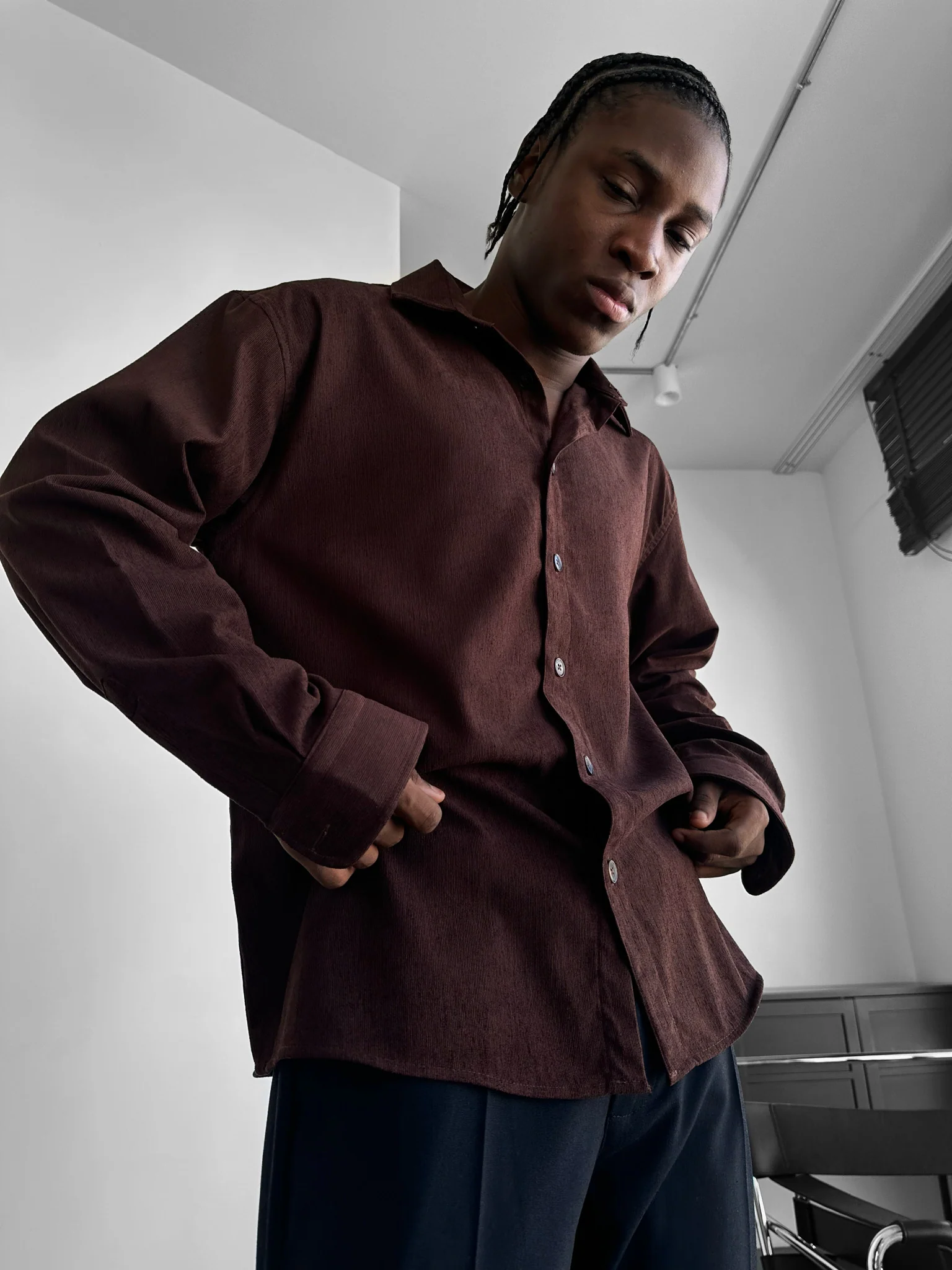Oversize Velvet Shirt - Brown - Image 2