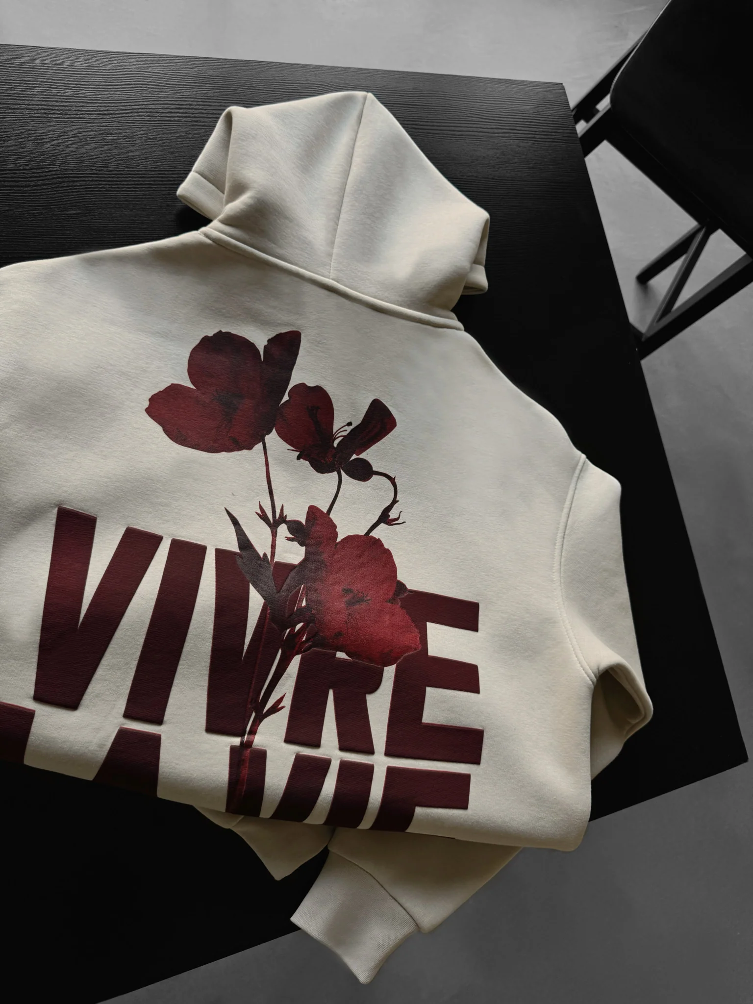 Oversize Vivre La Vie Hoodie - Stone