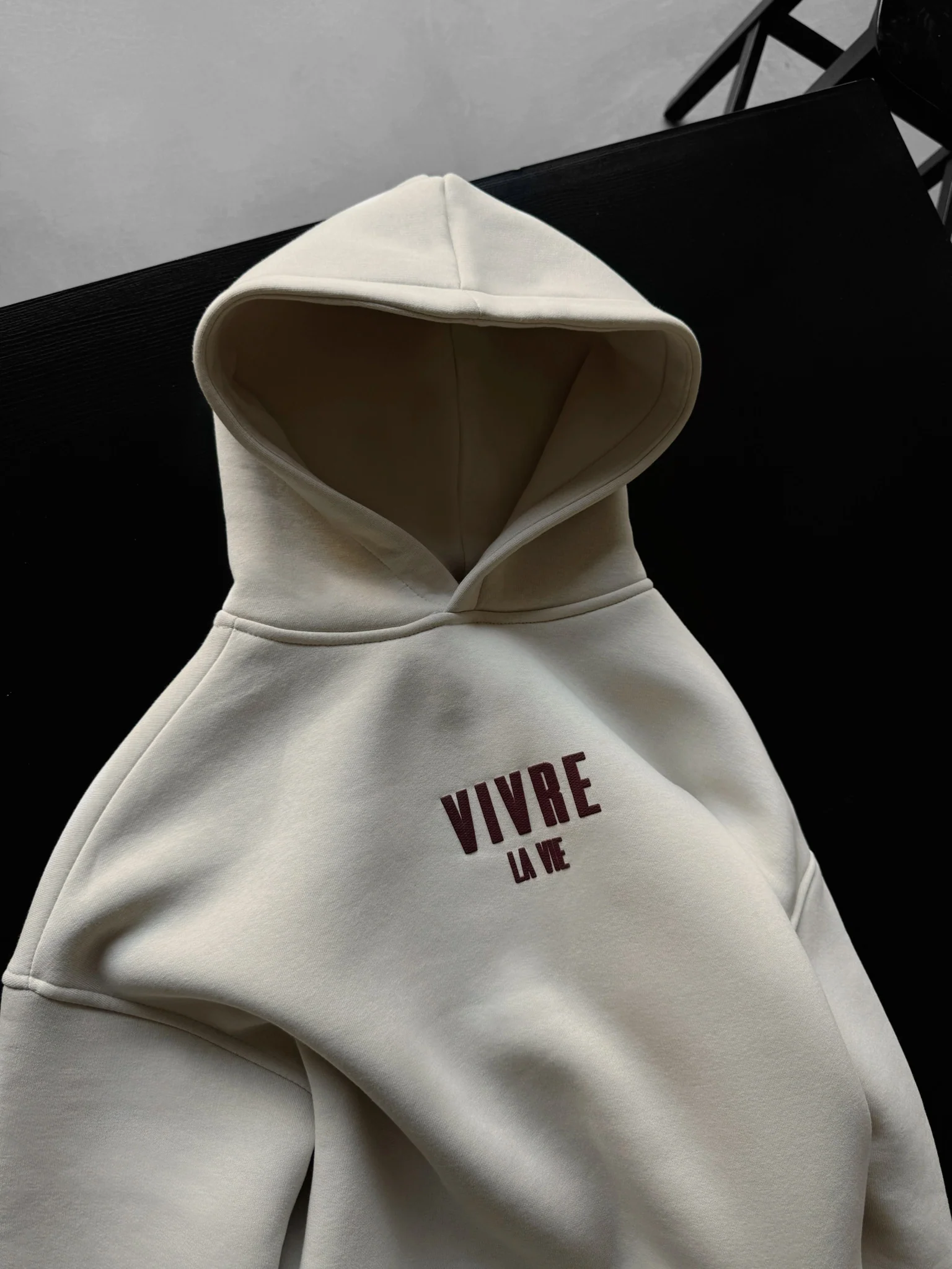 Oversize Vivre La Vie Hoodie - Stone - Image 2