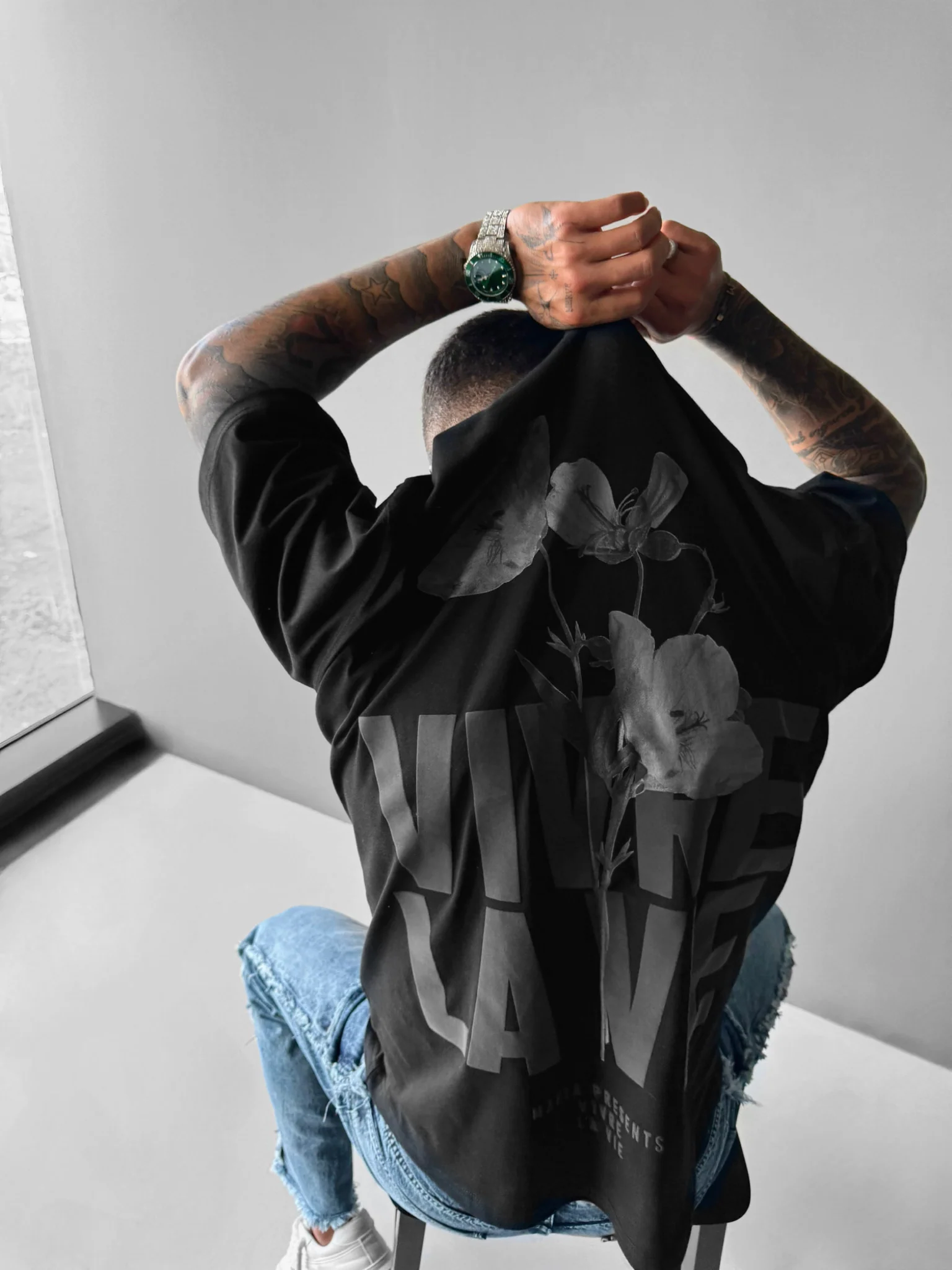 Oversize Vivre la Vie T-shirt - Black and Anthracite