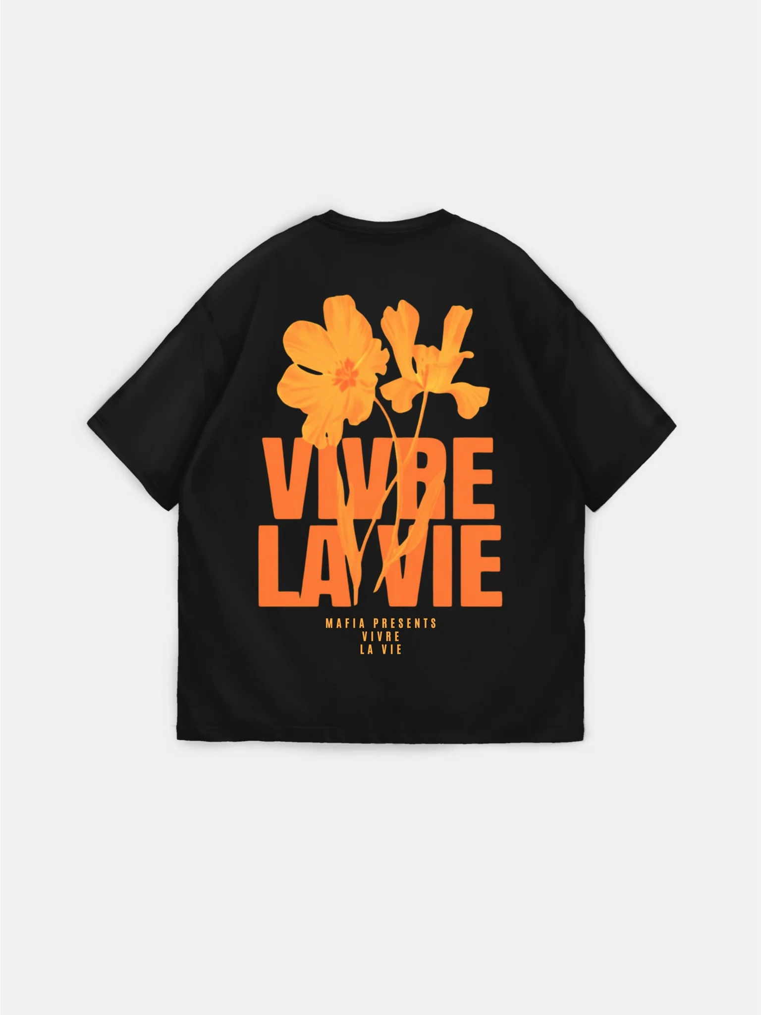 Oversize Vivre la Vie T-shirt - Black and Orange - Image 2