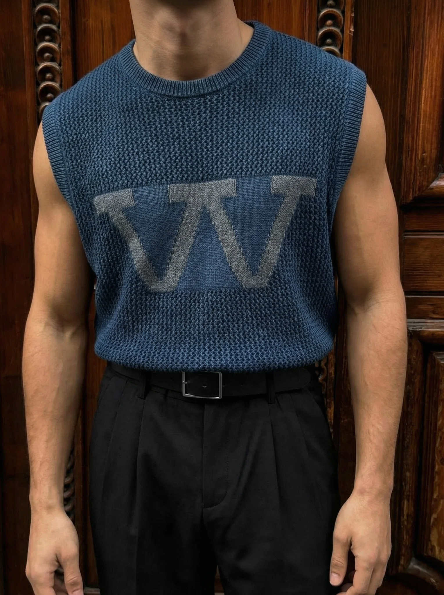Oversize Washed Knit 'W‘ Tanktop - Blue