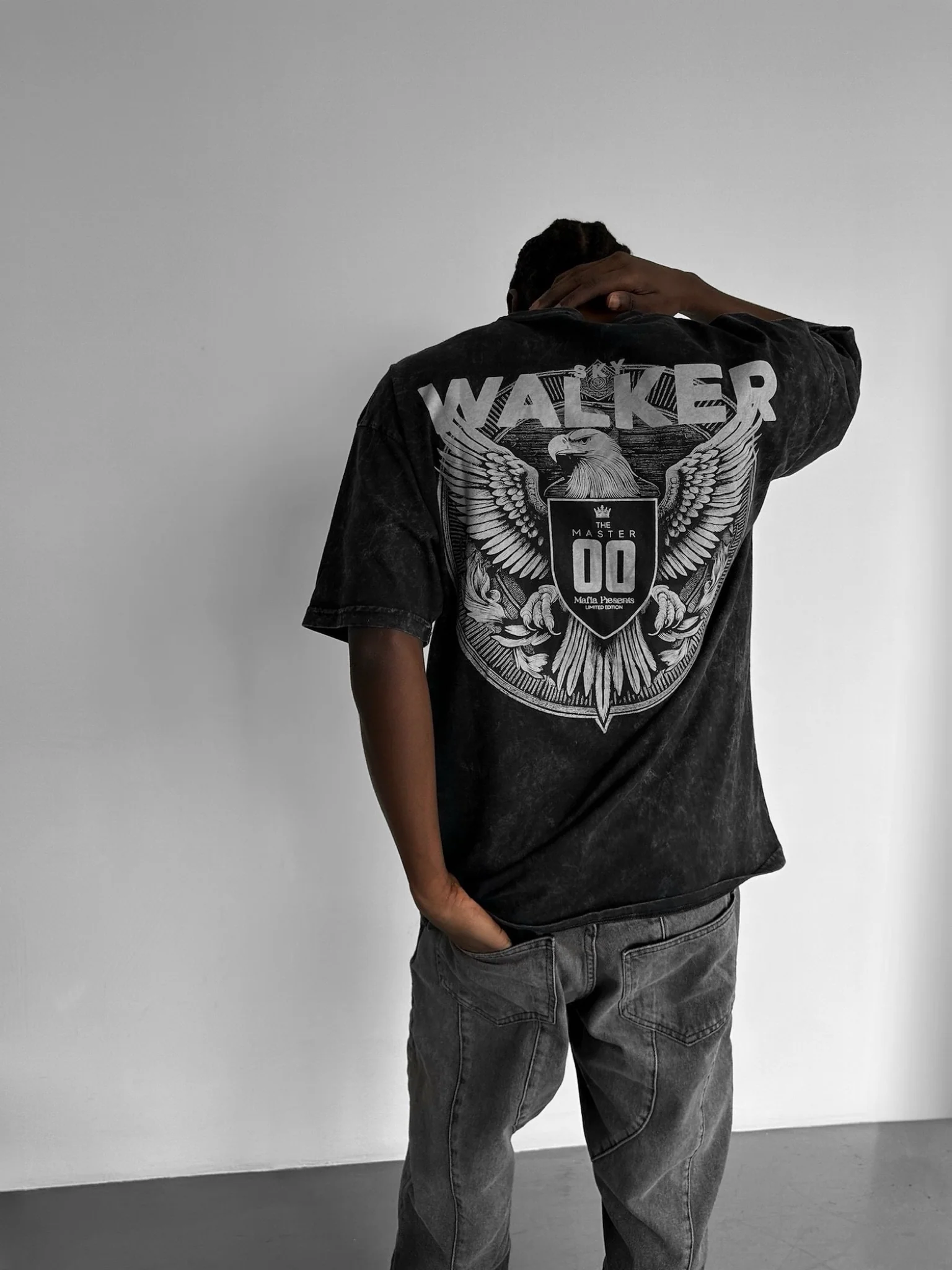 Oversize Washed 'Sky Walker' T-Shirt - Black
