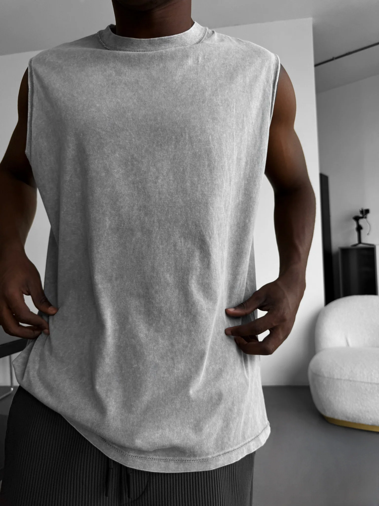 Oversize Washed TankTop - Grey - Image 2