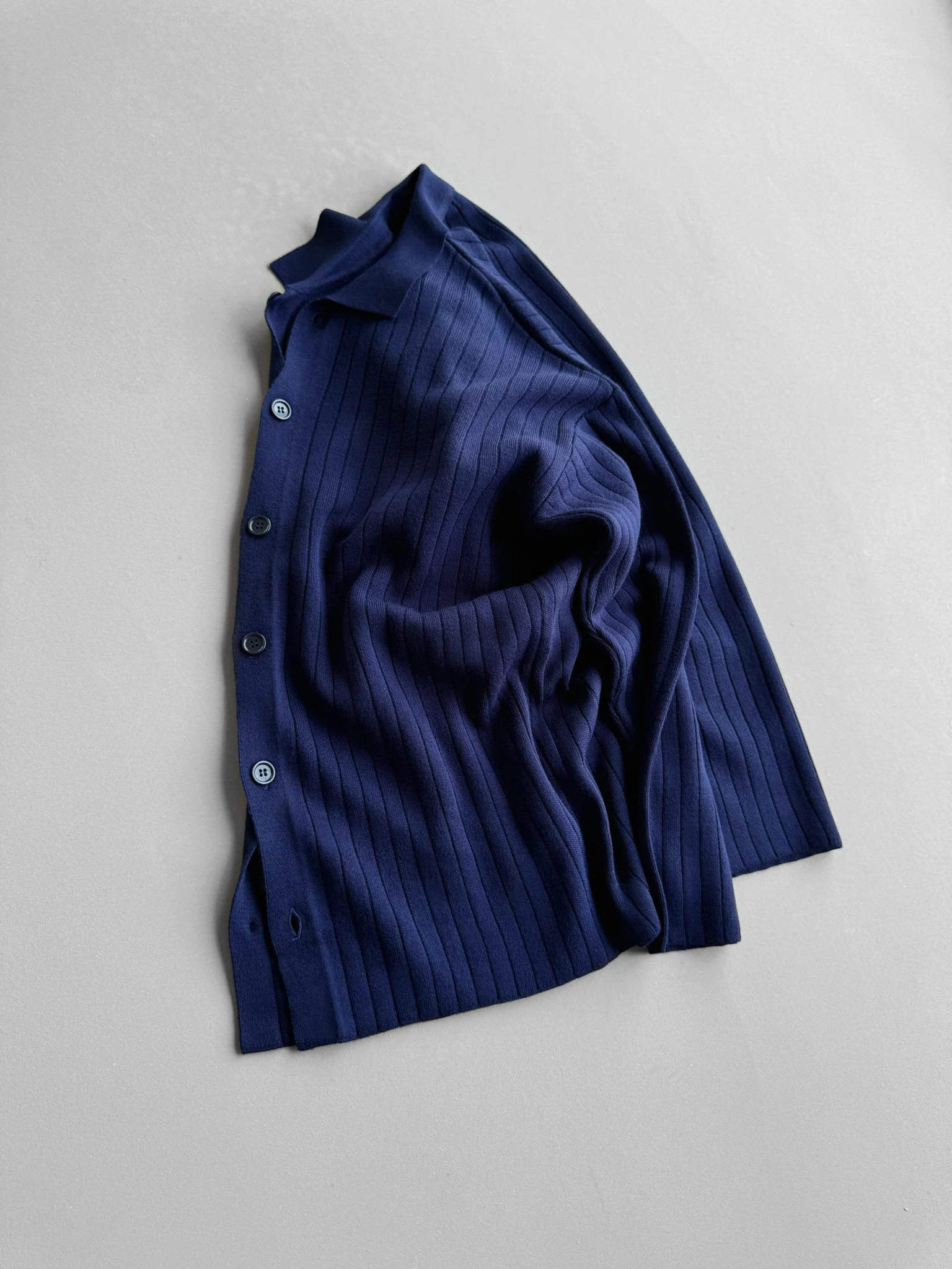 Oversize Wide Ribbed Long Arm Knit Shirt - Navy Blue - Image 2