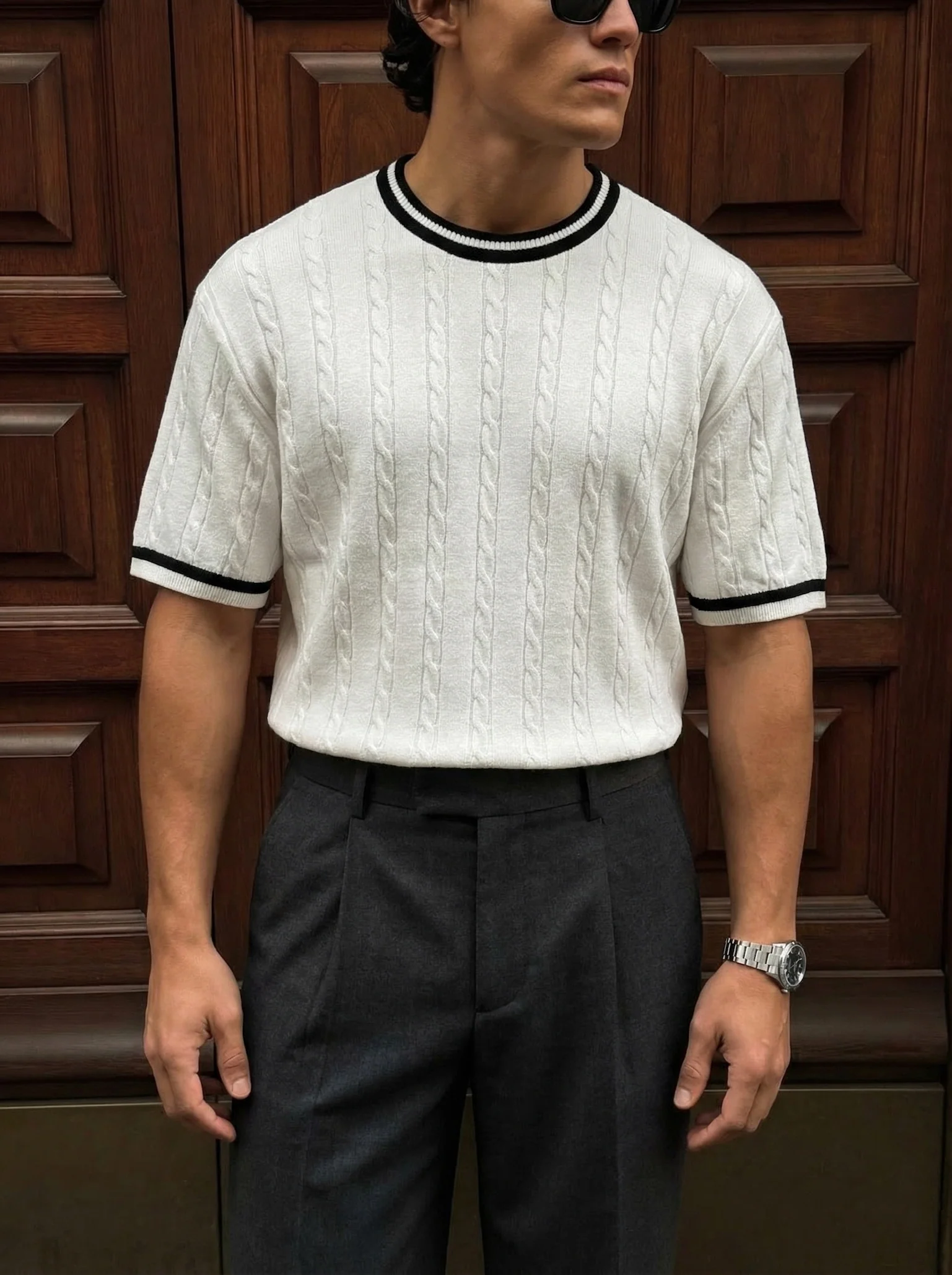 Regular Fit Braid Knit T-shirt - Ecru