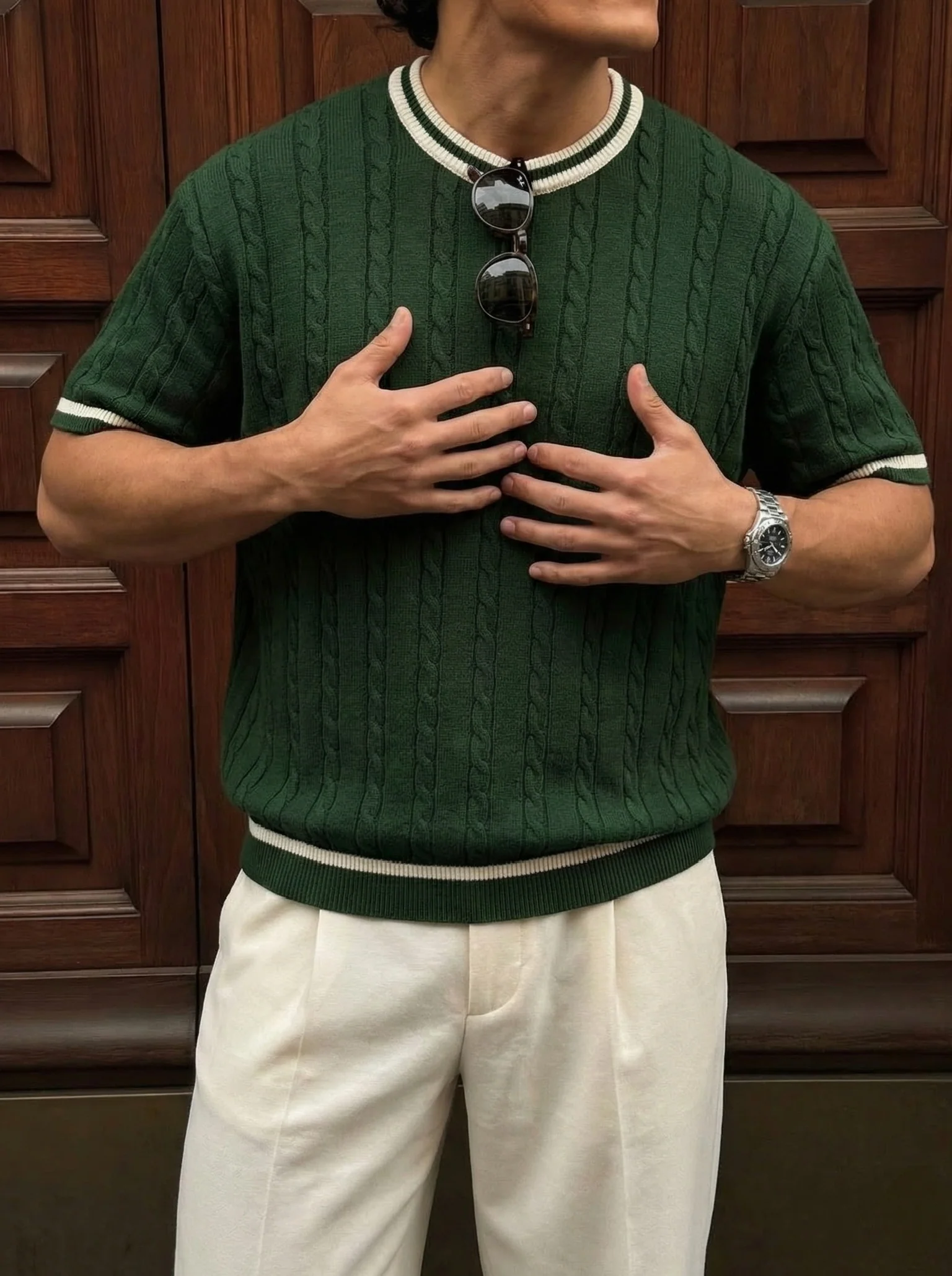 Regular Fit Braid Knit T-shirt - Green