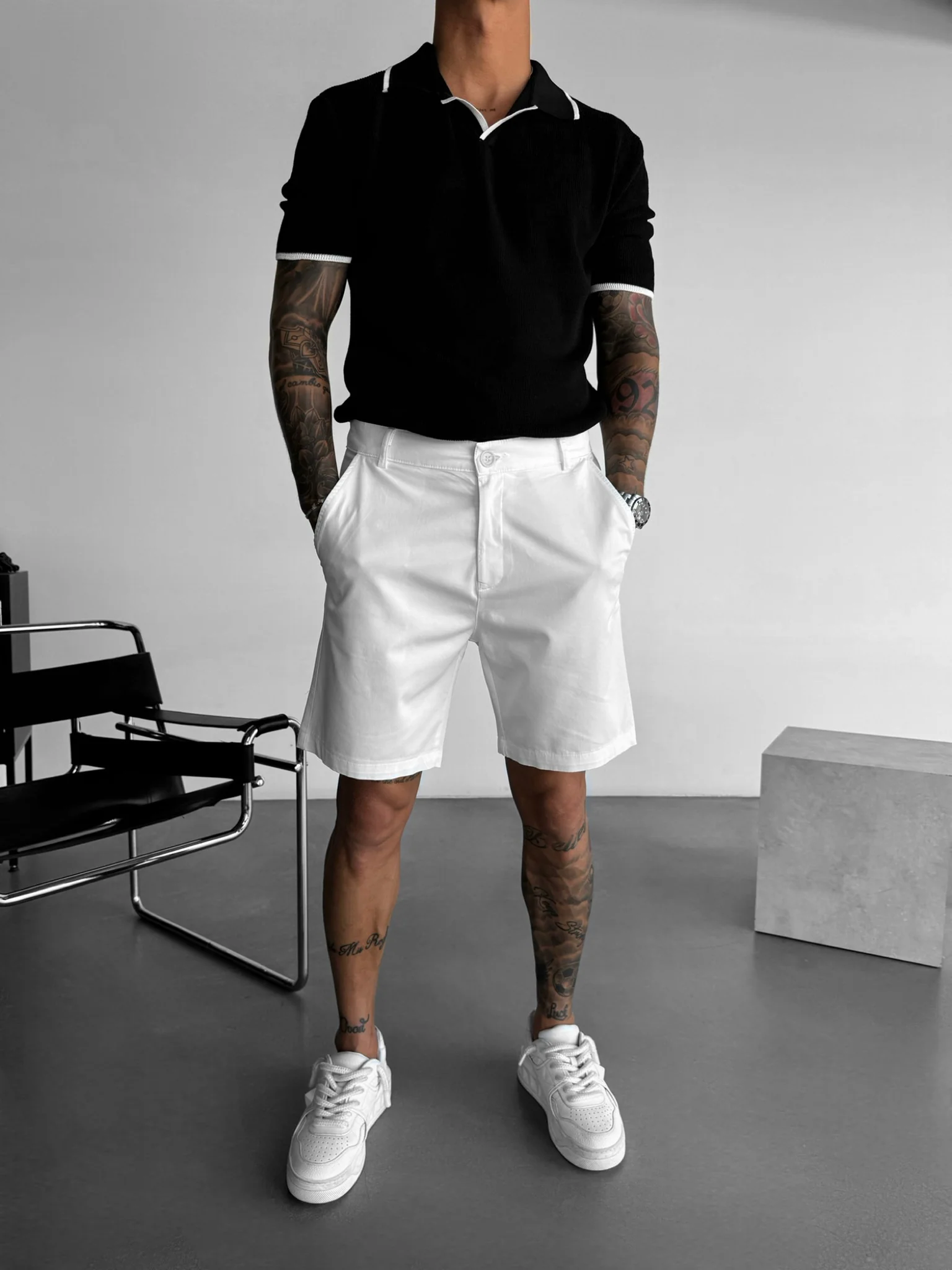 Regular Fit Knit Line Polo T-Shirt - Black - Image 3