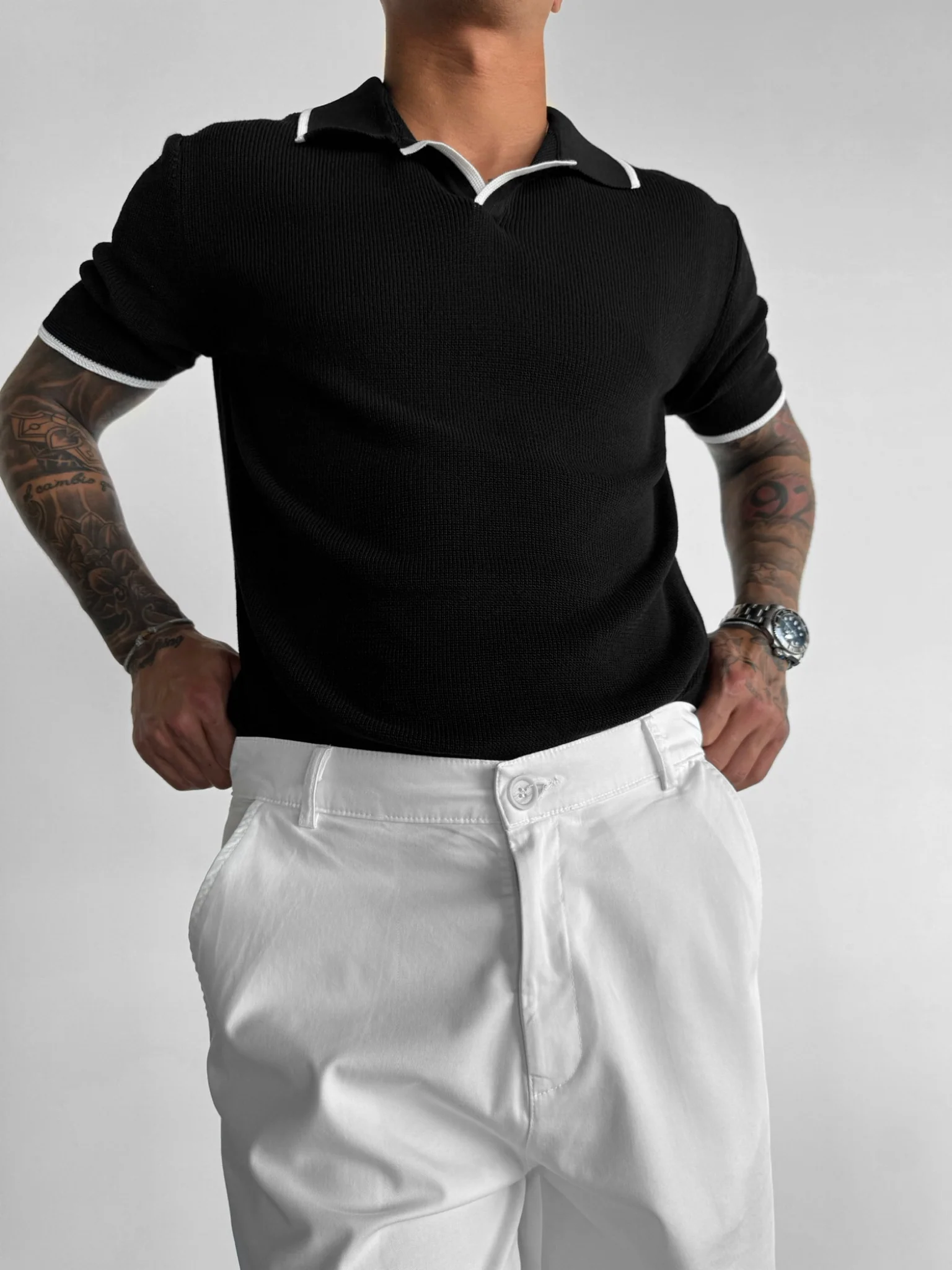 Regular Fit Knit Line Polo T-Shirt - Black - Image 7