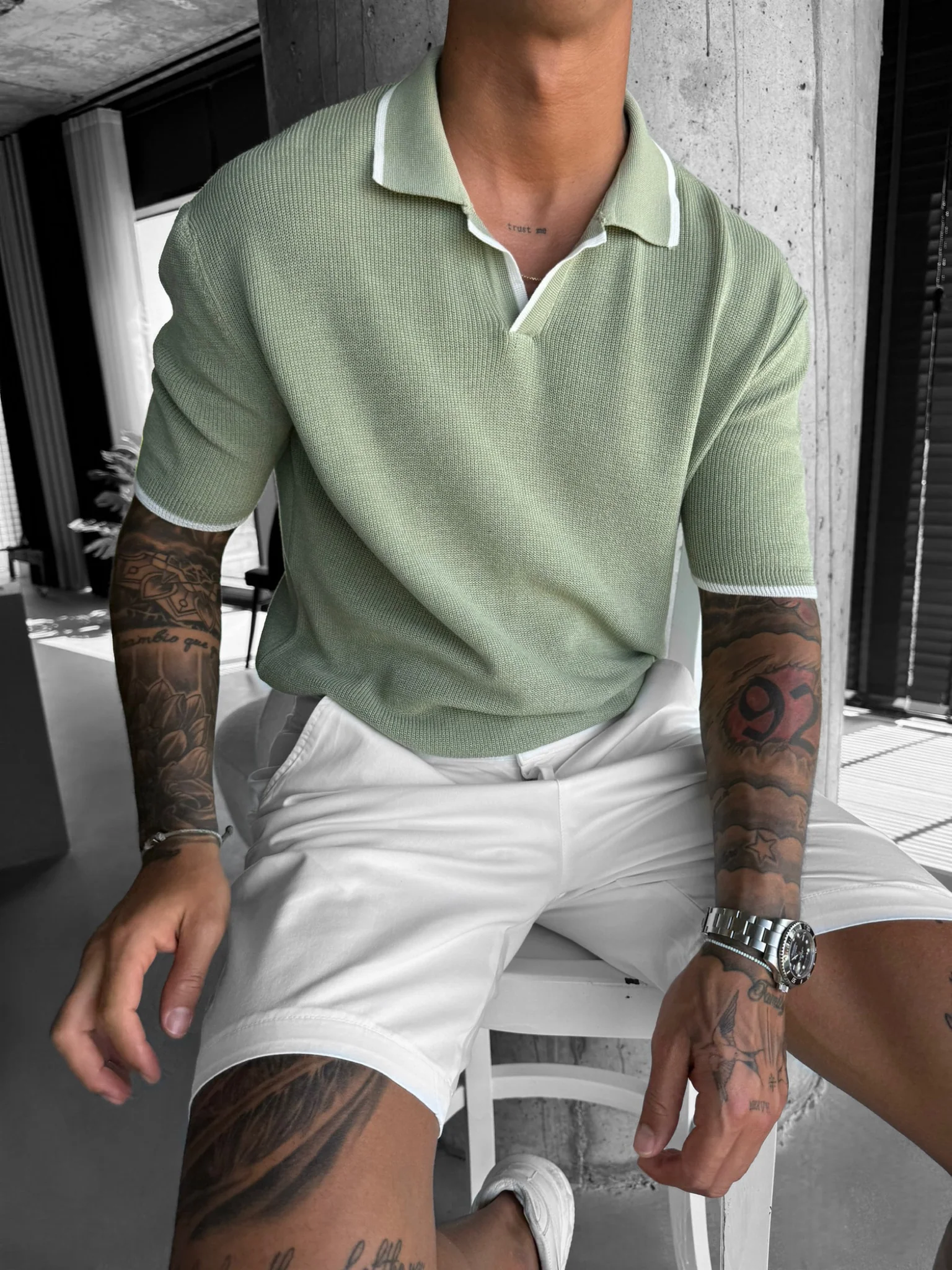 Regular Fit Knit Line Polo T-Shirt - Green