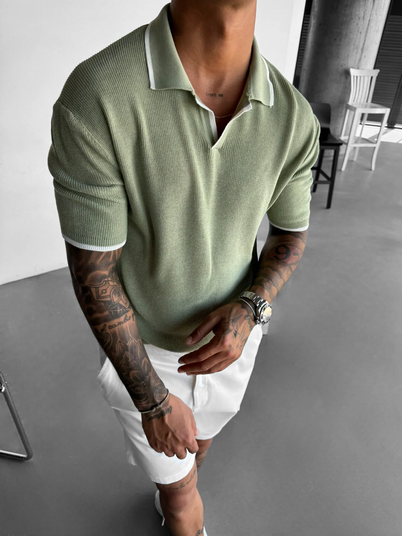 Regular Fit Knit Line Polo T-Shirt - Green - Image 2