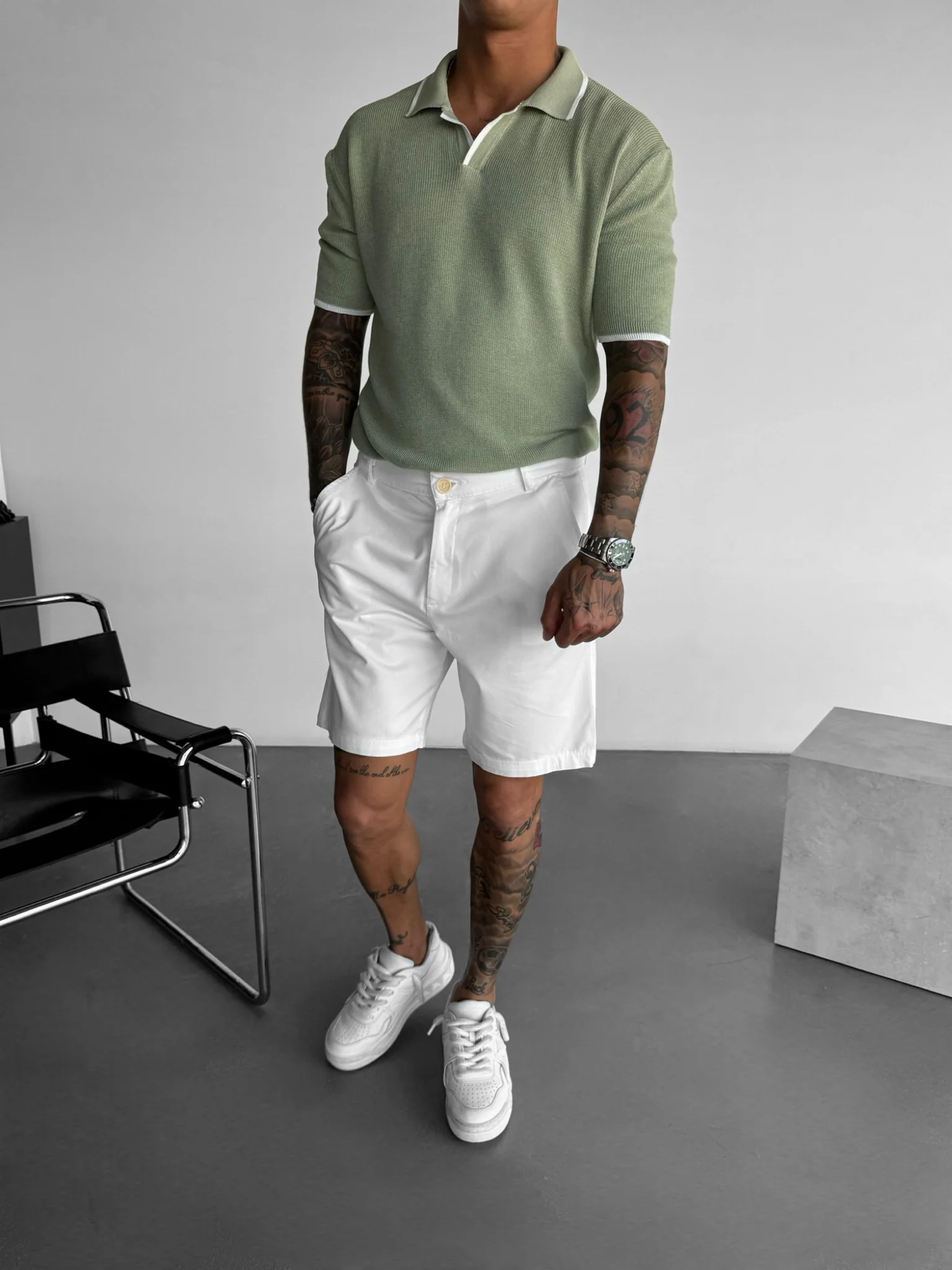 Regular Fit Knit Line Polo T-Shirt - Green - Image 3