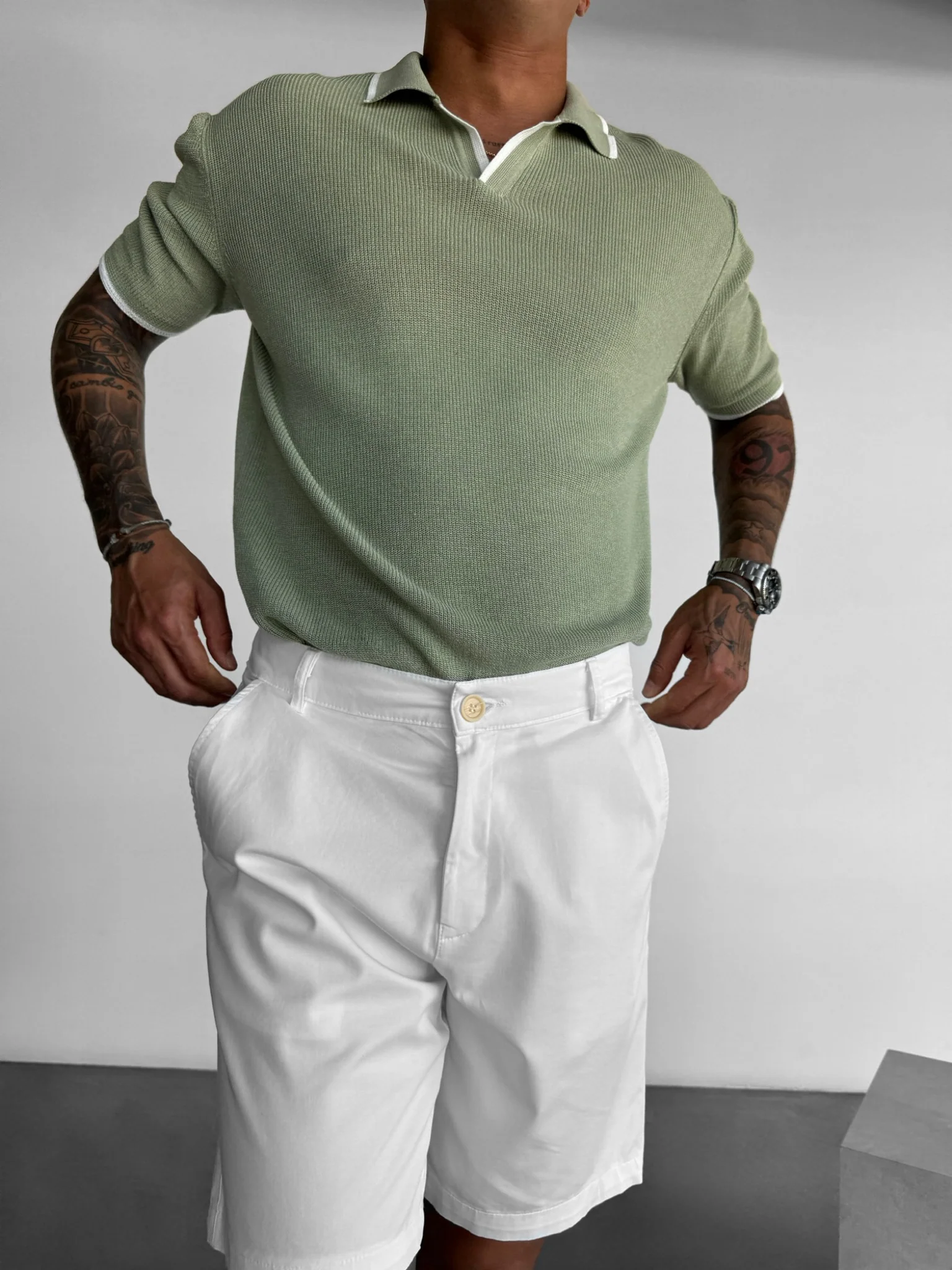 Regular Fit Knit Line Polo T-Shirt - Green - Image 4