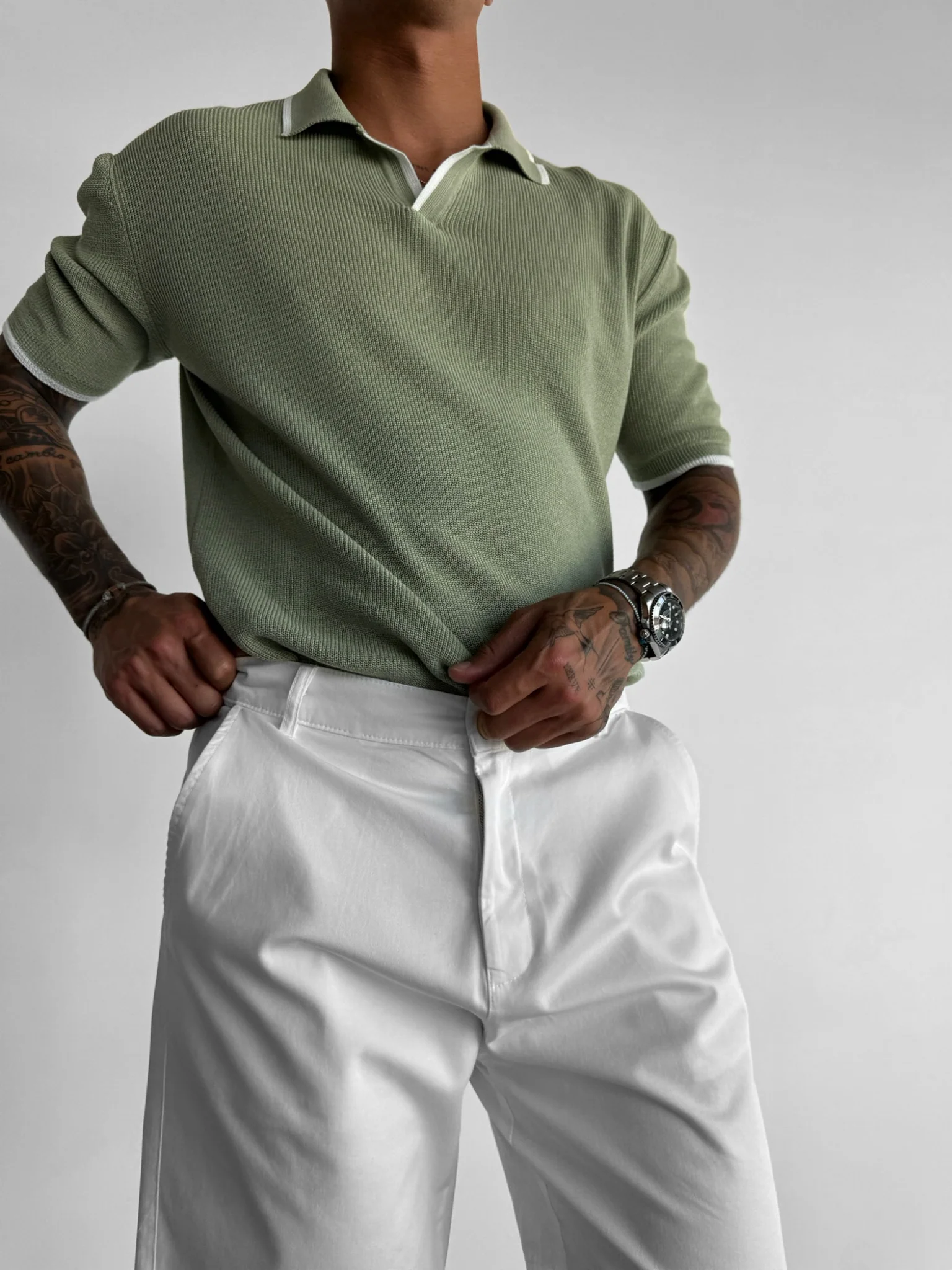 Regular Fit Knit Line Polo T-Shirt - Green - Image 6