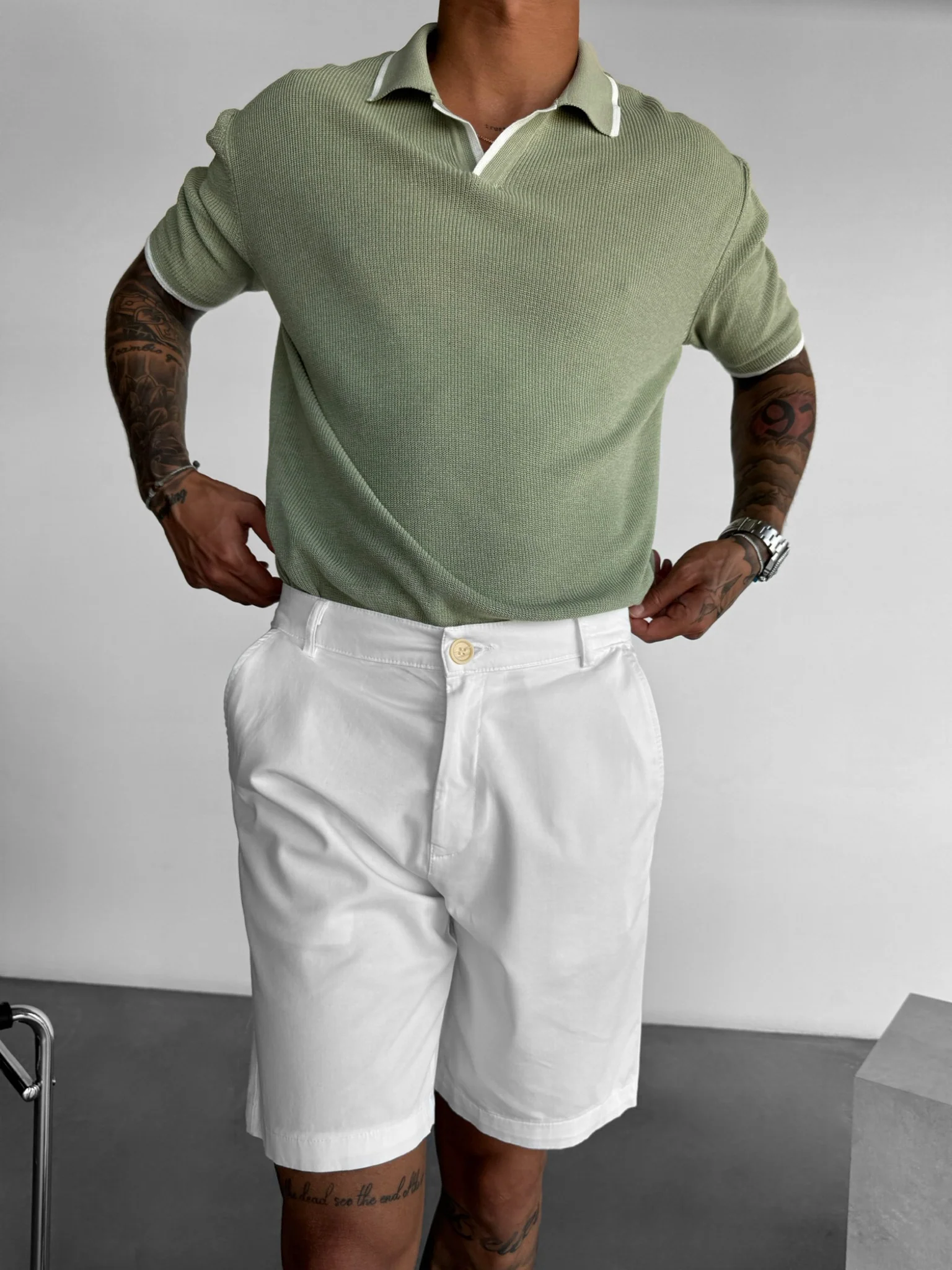 Regular Fit Knit Line Polo T-Shirt - Green - Image 7