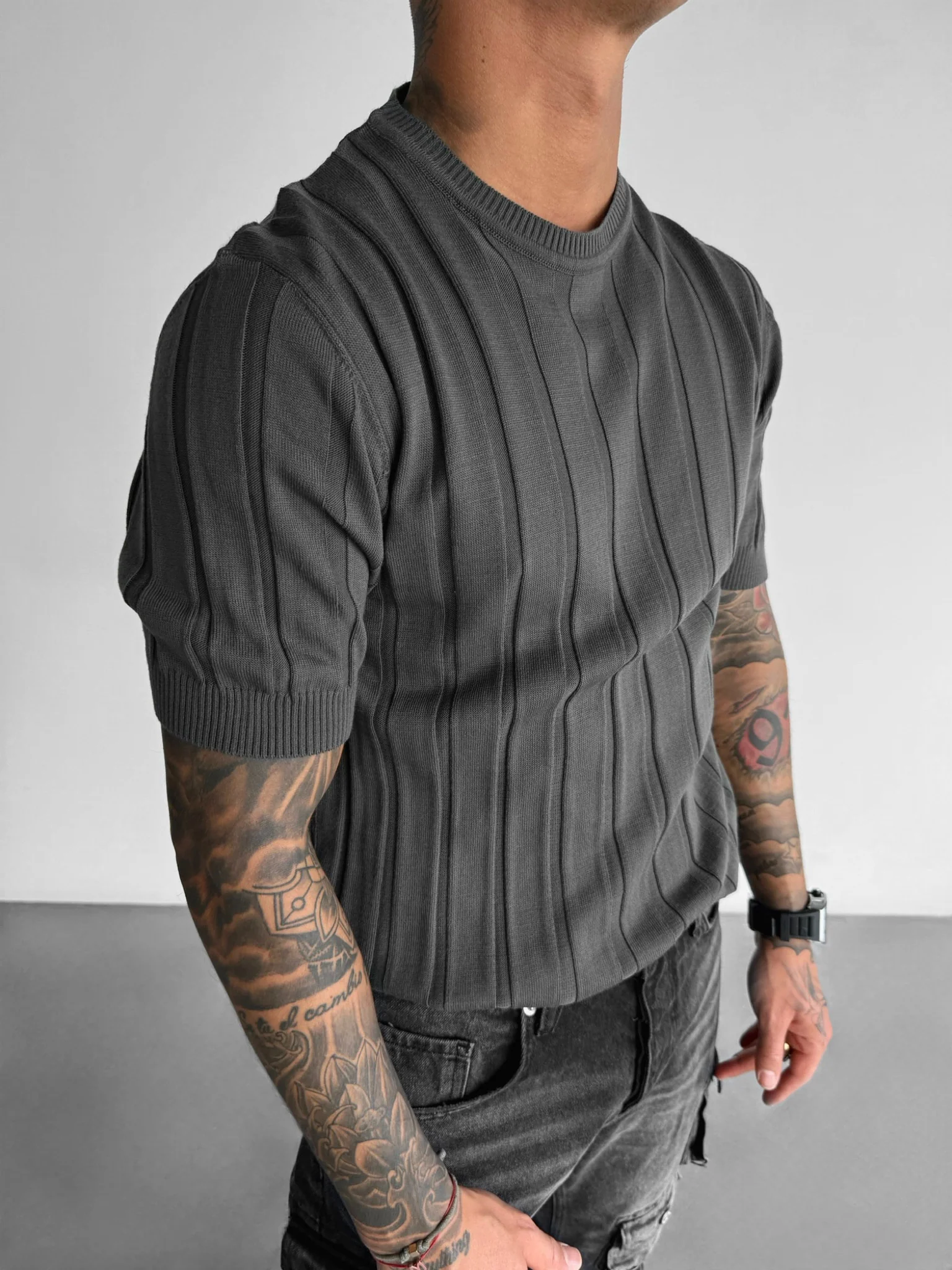 Regular Fit Knit Lines T-shirt - Anthracite