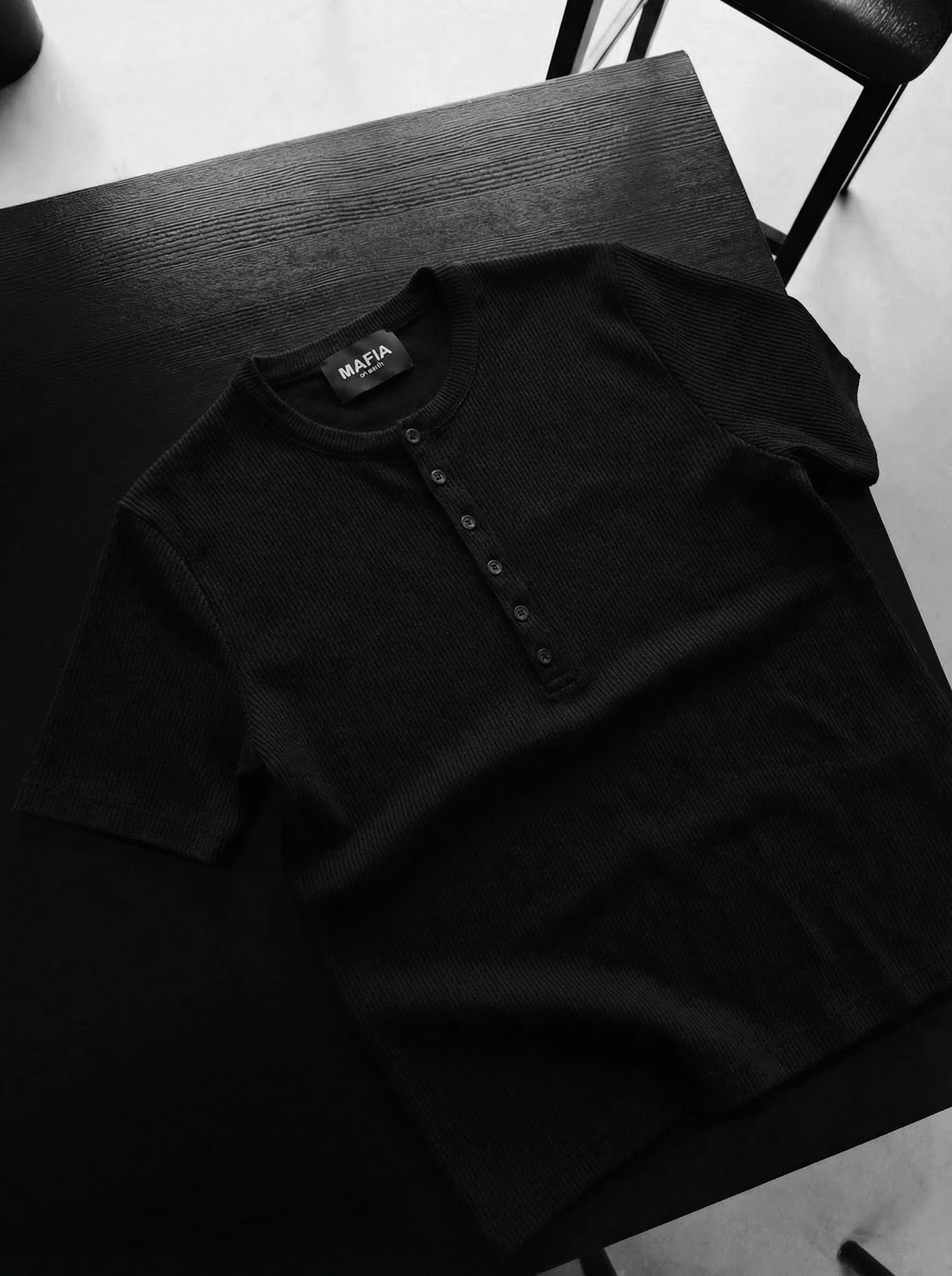 Slim Fit Button T-shirt - Black - Image 2