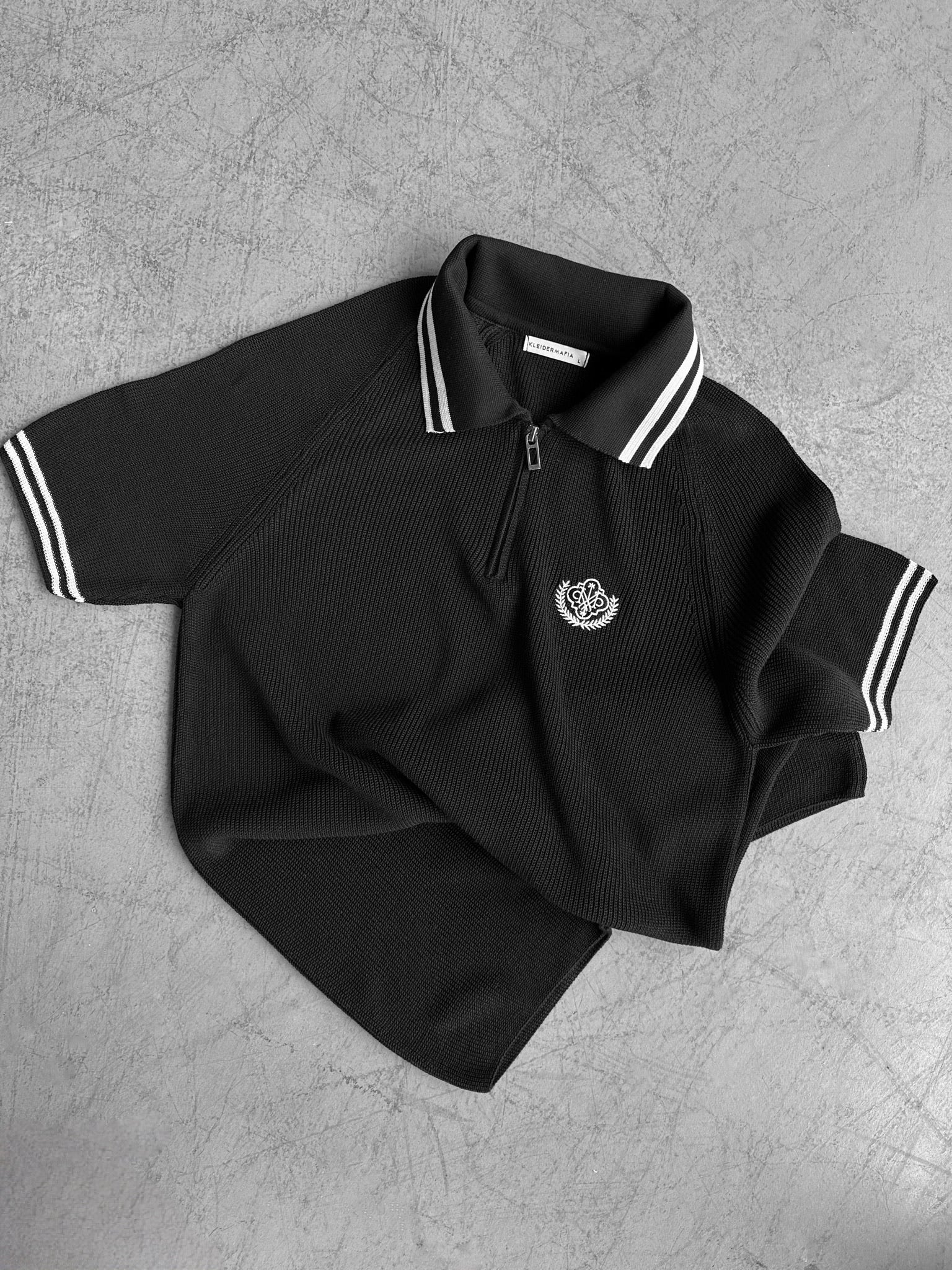 Slim Fit Half-Zip Embroidered Polo T-shirt - Black - Image 2