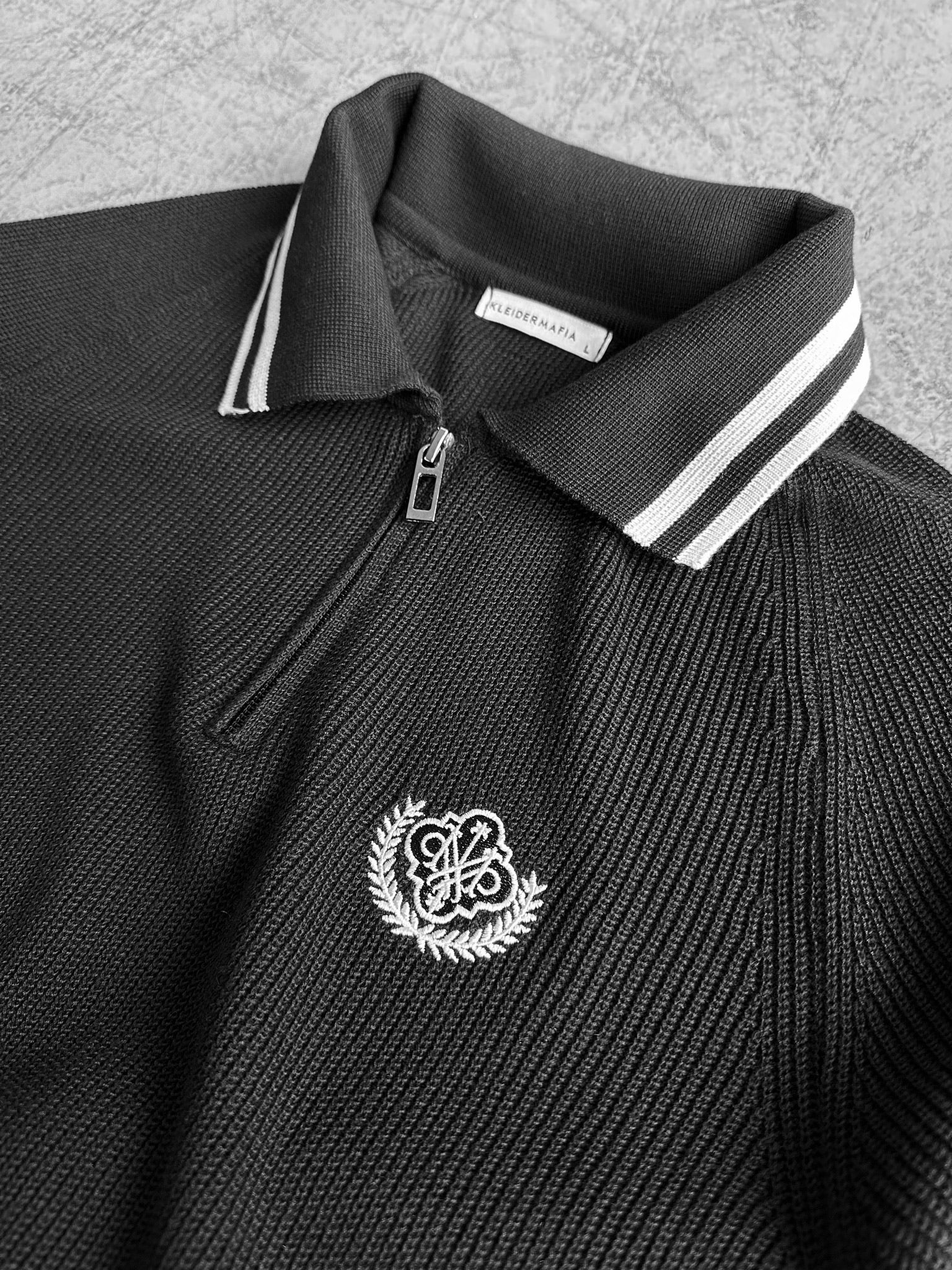 Slim Fit Half-Zip Embroidered Polo T-shirt - Black - Image 3