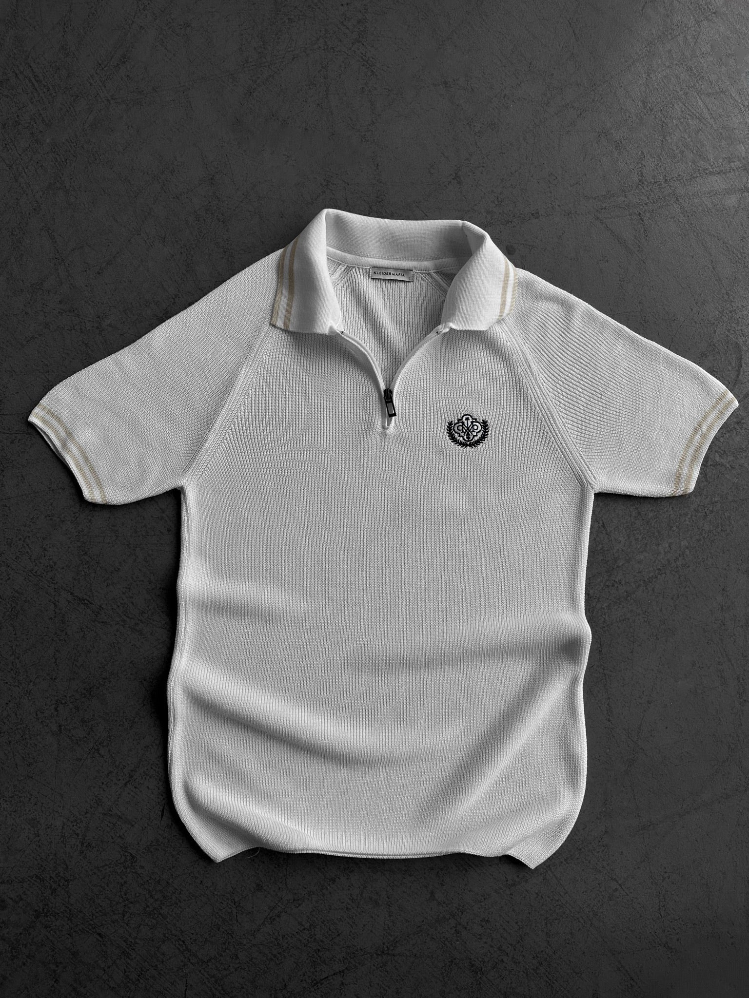 Slim Fit Half-Zip Embroidered Polo T-shirt - Ecru