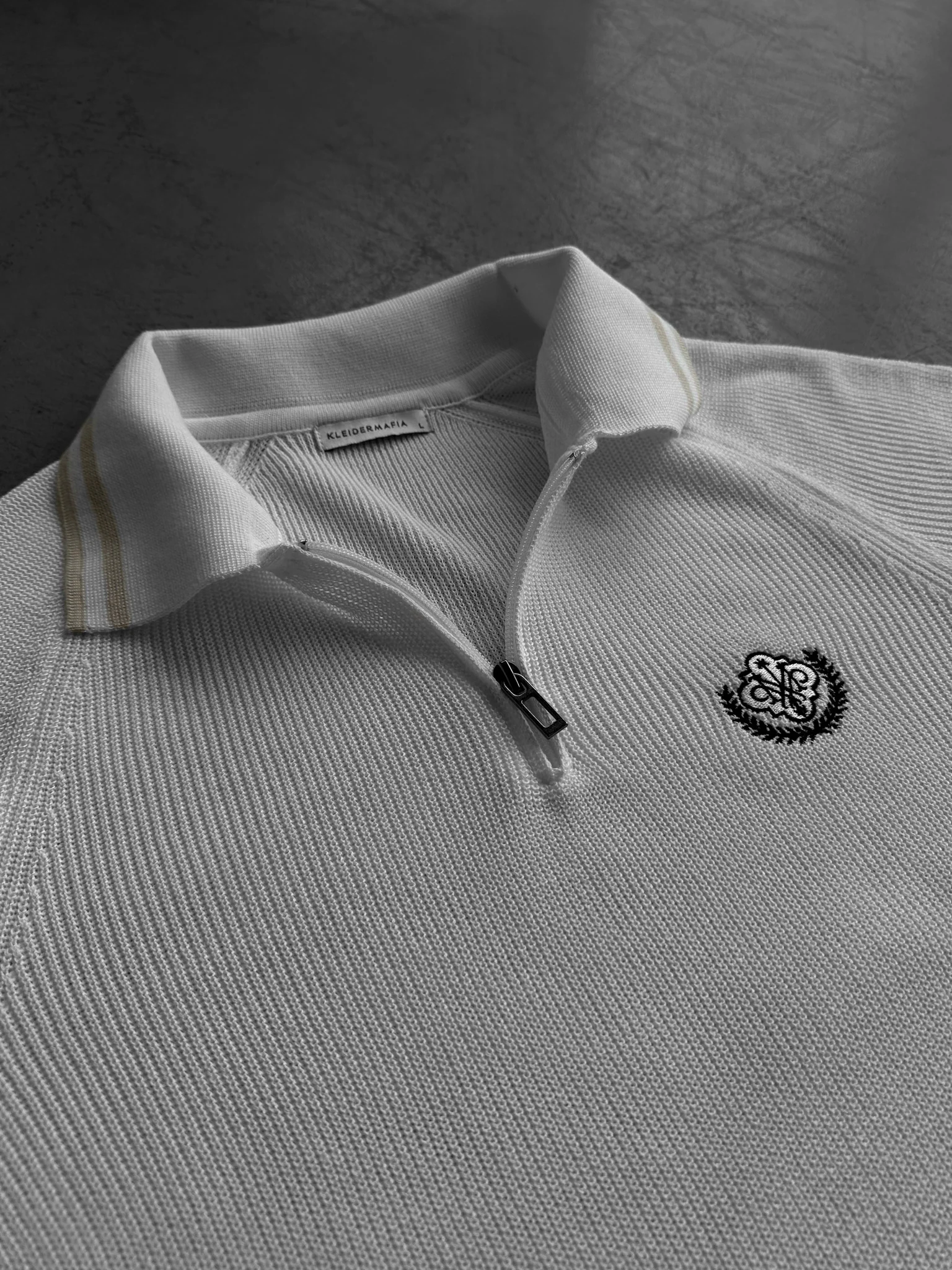 Slim Fit Half-Zip Embroidered Polo T-shirt - Ecru - Image 2