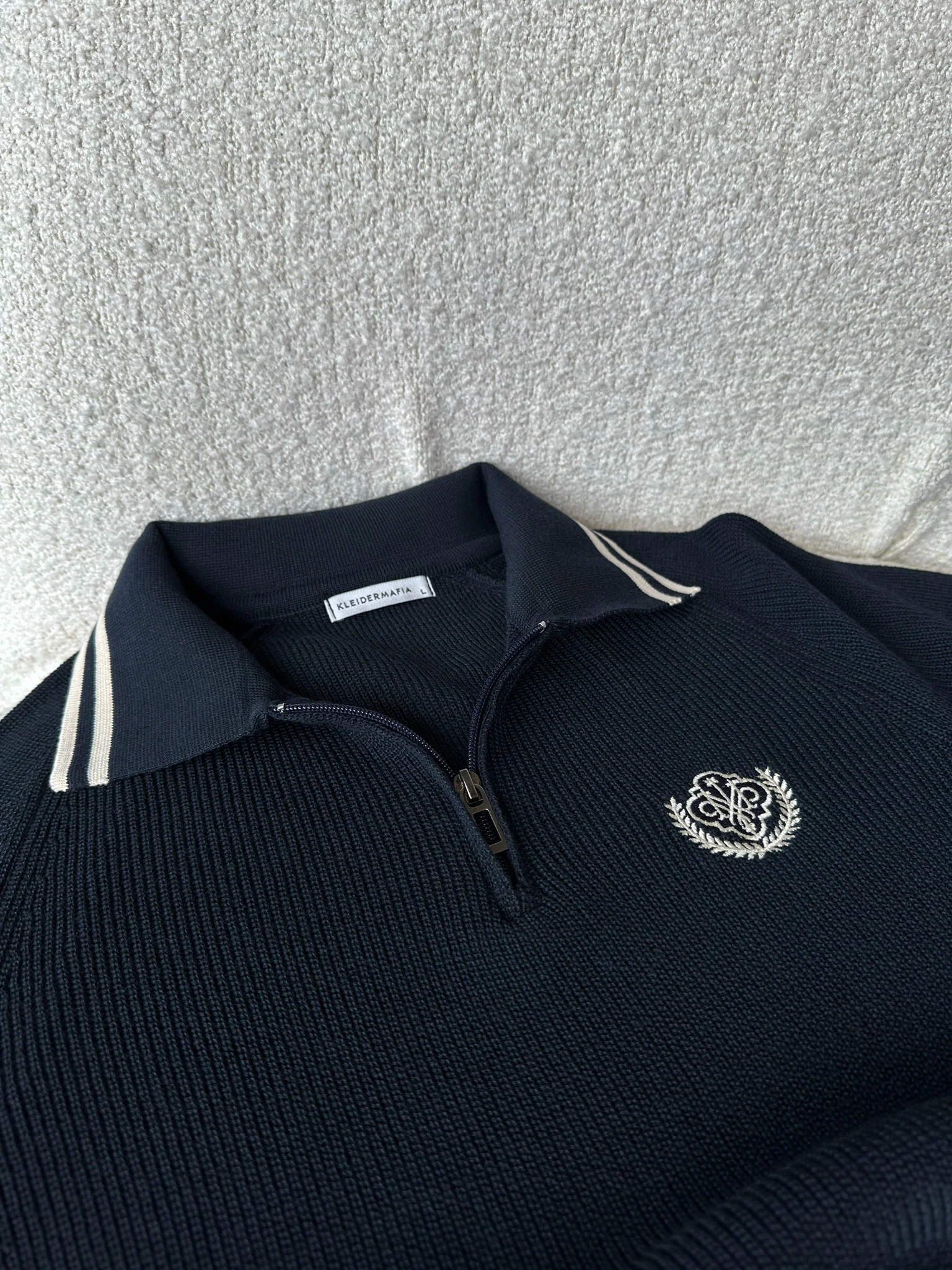 Slim Fit Half-Zip Embroidered Polo T-shirt - Navy Blue - Image 2