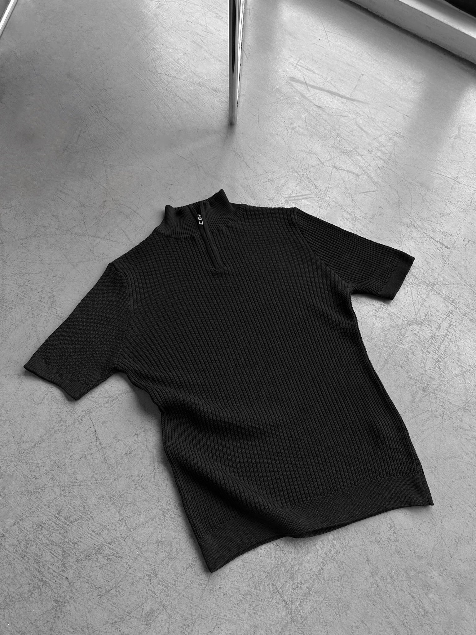 Slim Fit Mock Neck Zip T-shirt - Black - Image 2