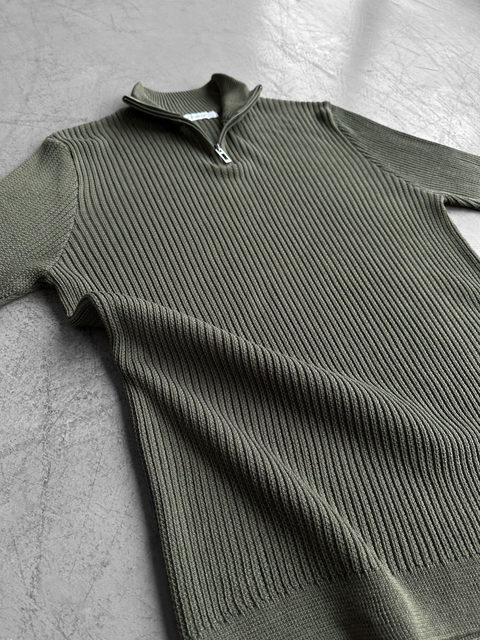 Slim Fit Mock Neck Zip T-shirt - Khaki - Image 2