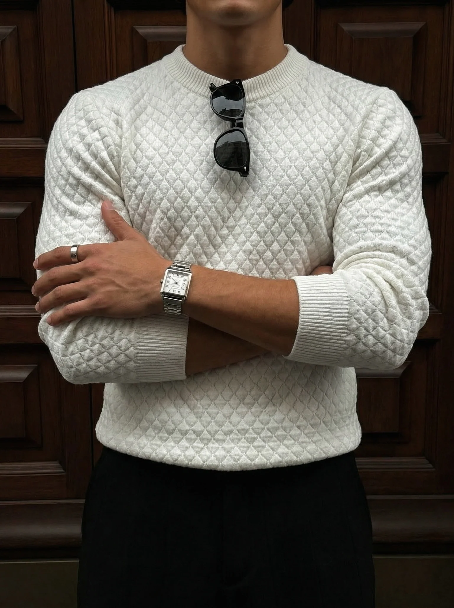 Slim Fit Textured Sweater - Ecru