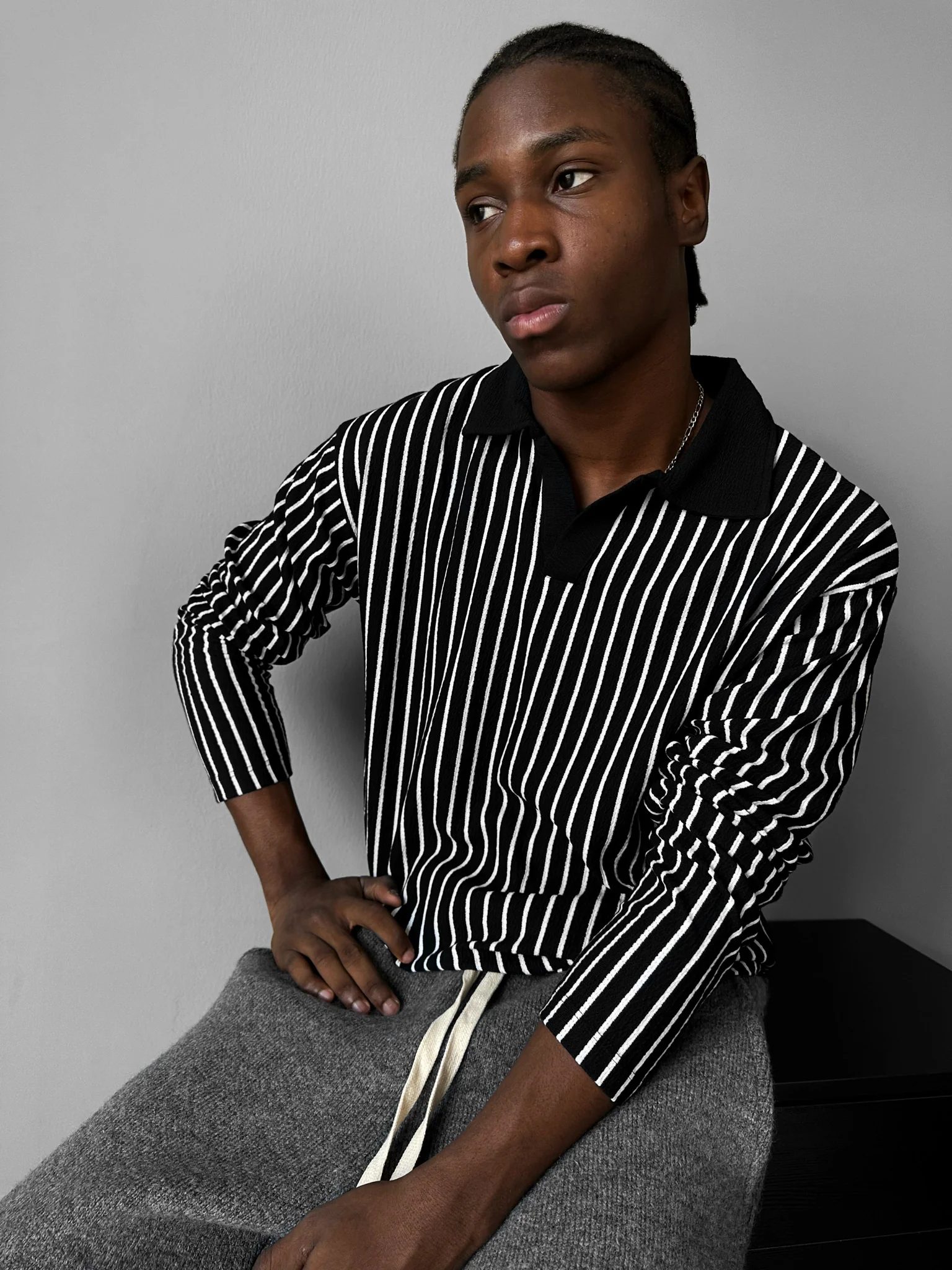 Striped Polo Sweatshirt - Black