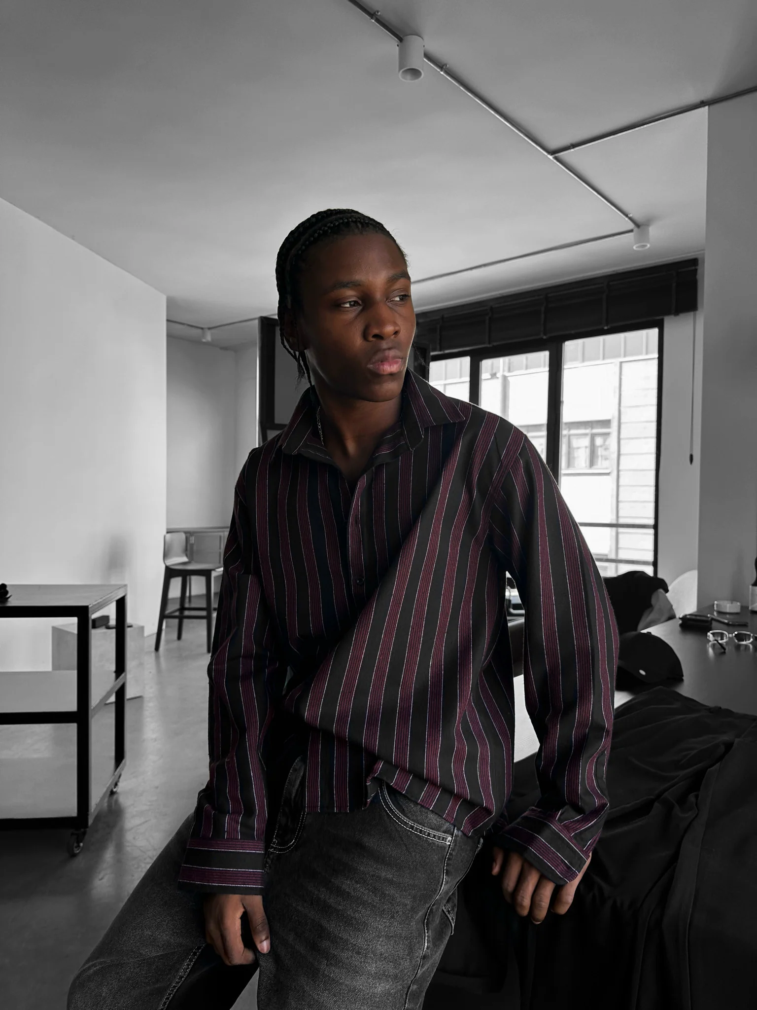 Thick Striped Winter Shirt - Bordeaux - Image 5