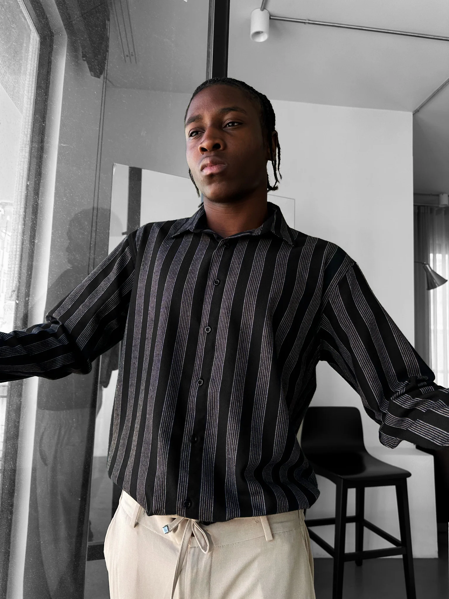 Thick Striped Winter Shirt - Brown